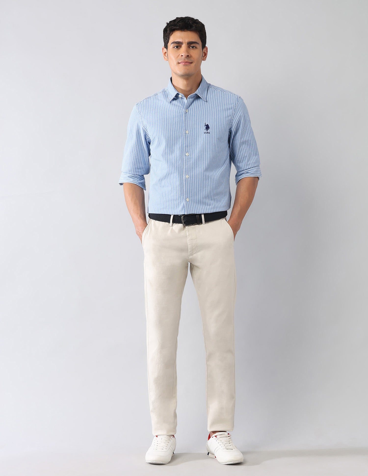 Vertical Striped Twill Pure Cotton Shirt Light Indigo - U.S. Polo Assn. India | Large