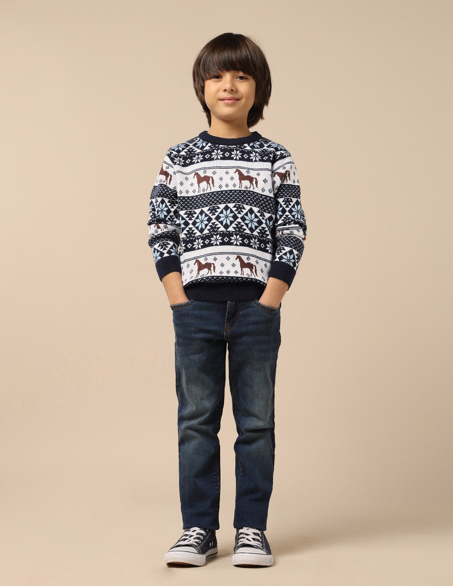 Boys All Over Printed Regular Fit Sweater Navy - U.S. POLO ASSN. | Large