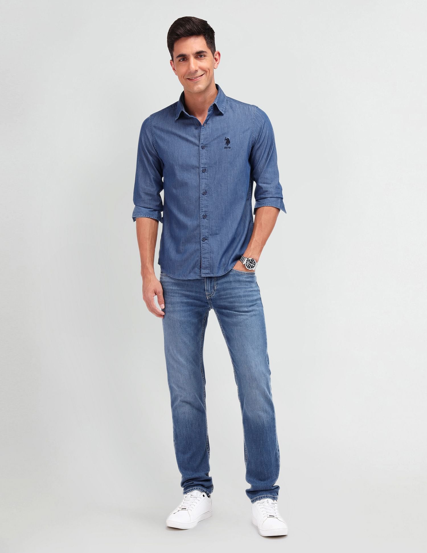 Slim Fit Chambray Shirt Dark Indigo - U.S. POLO ASSN. | Large