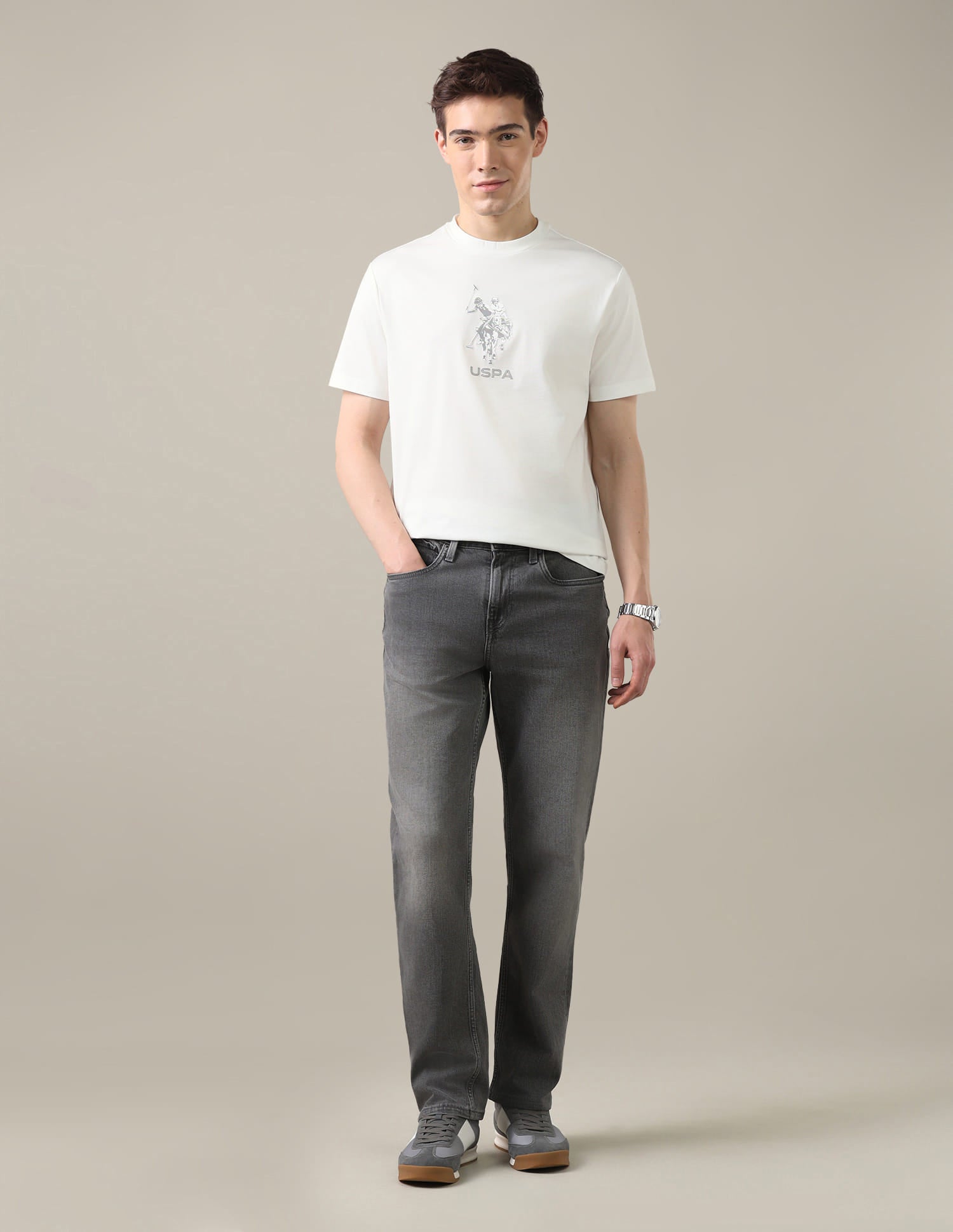 Brand Embossed Slim Fit T-Shirt White - U.S. Polo Assn. India | Large