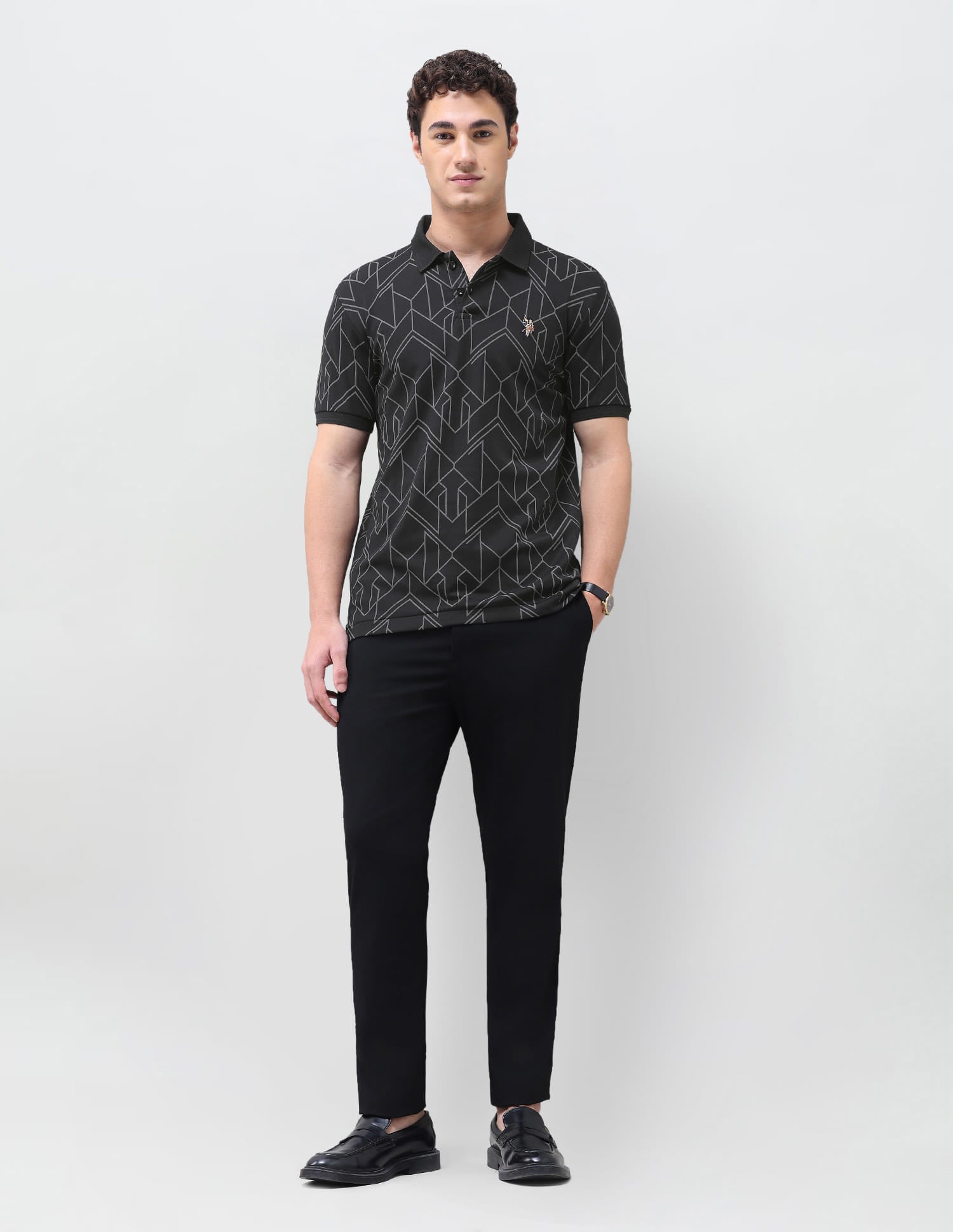 Geometric Printed Slim Fit Polo Shirt Black - U.S. Polo Assn. India | Large