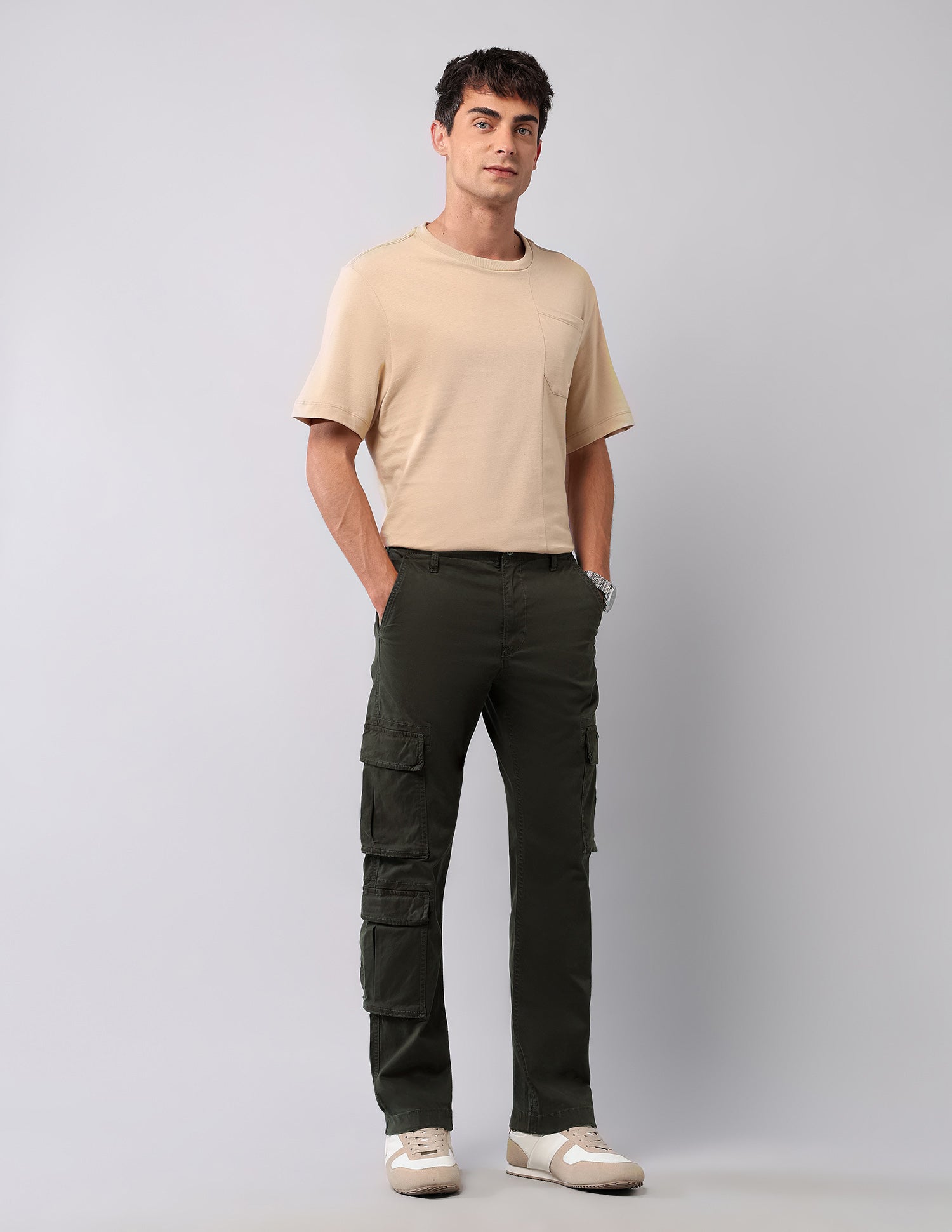 Pure Cotton Solid Cargos Olive - U.S. Polo Assn. India | Large