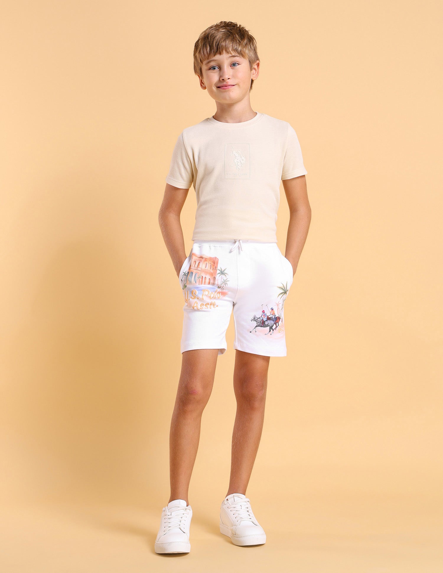 Boys Graphic Printed Regular Fit Shorts White - U.S. POLO ASSN. | Large