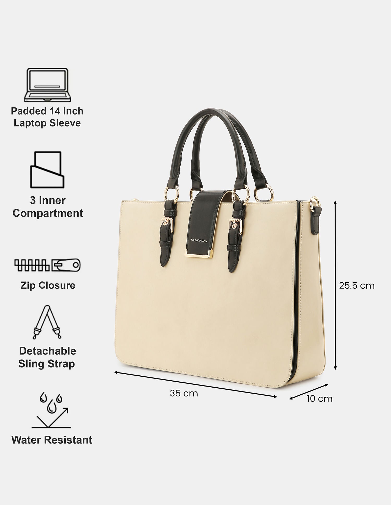 Women Bianca Tote Bag with Versatile Laptop Pocket Beige - U.S. POLO ASSN. | Large