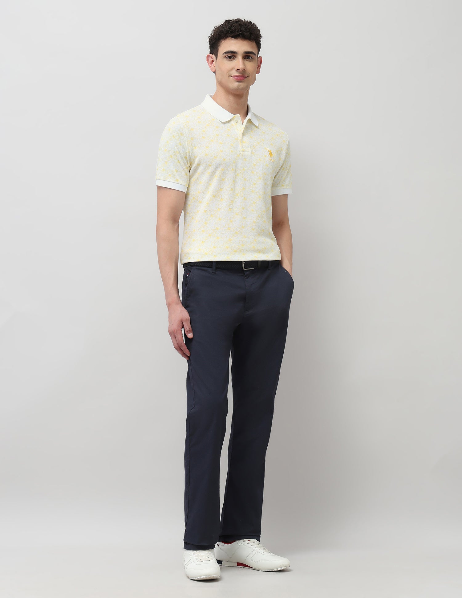 Slim Fit Floral Printed Polo Shirt White - U.S. Polo Assn. India | Large