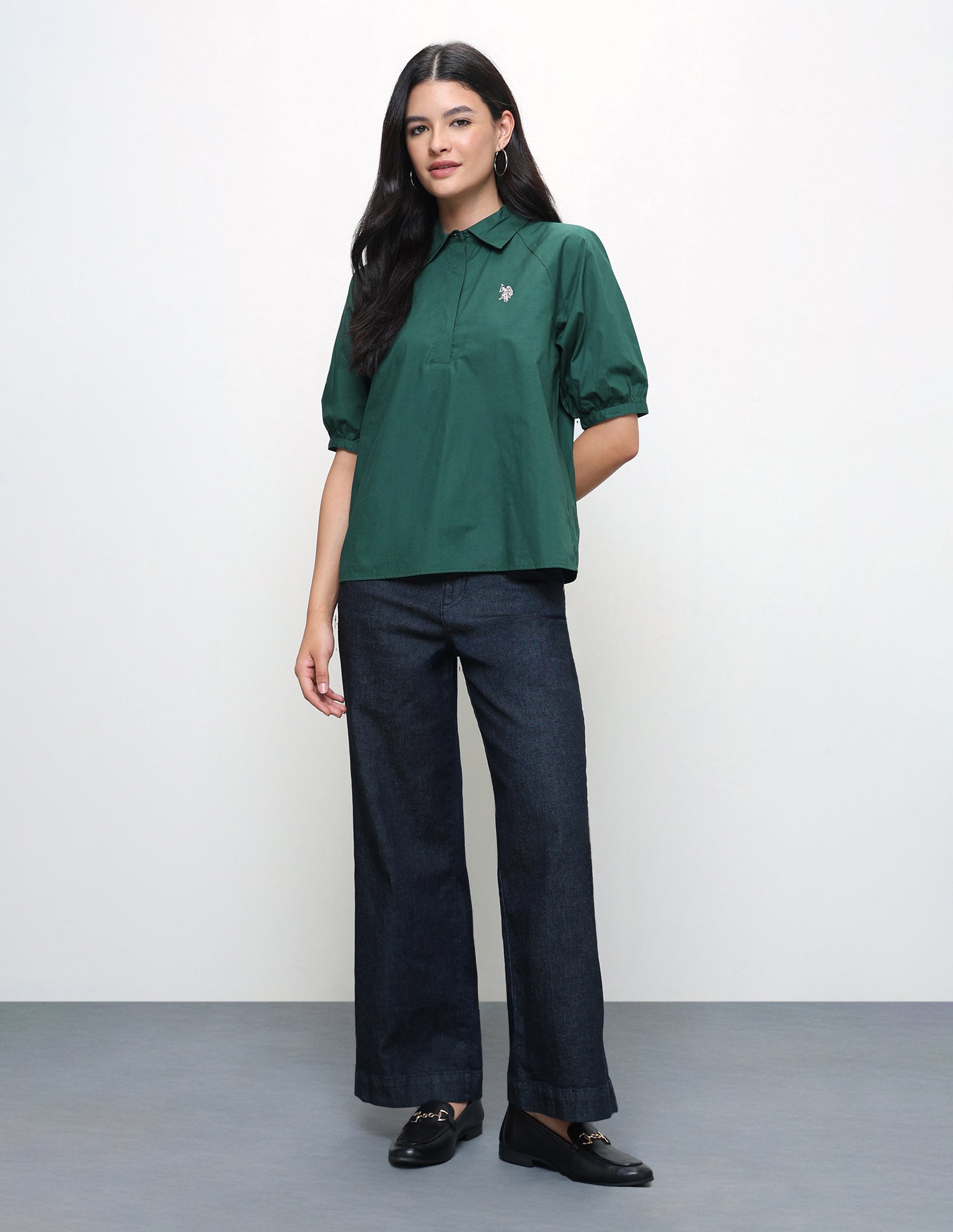 Solid Relaxed Fit Shirt Dark Green - U.S. Polo Assn. India | Large