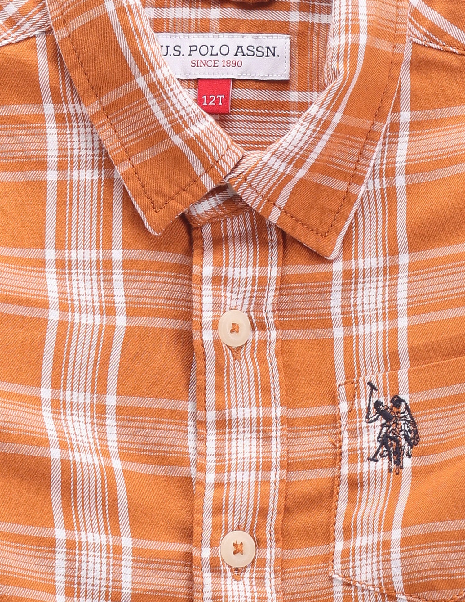 Boys Cutaway Collar Plaid Shirt Orange - U.S. POLO ASSN. | Large