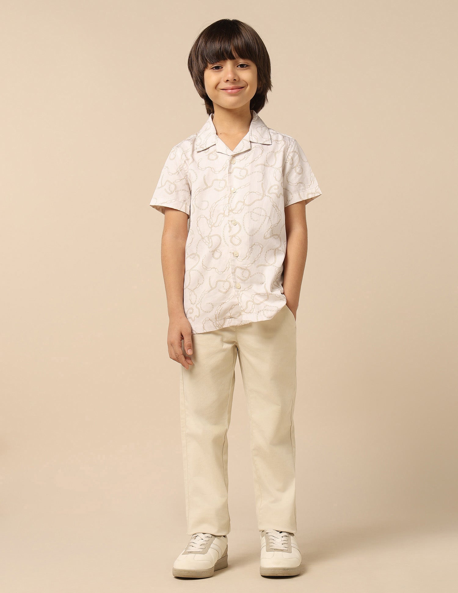 Boys All Over Printed Satin Shirt Off White - U.S. POLO ASSN. | Large