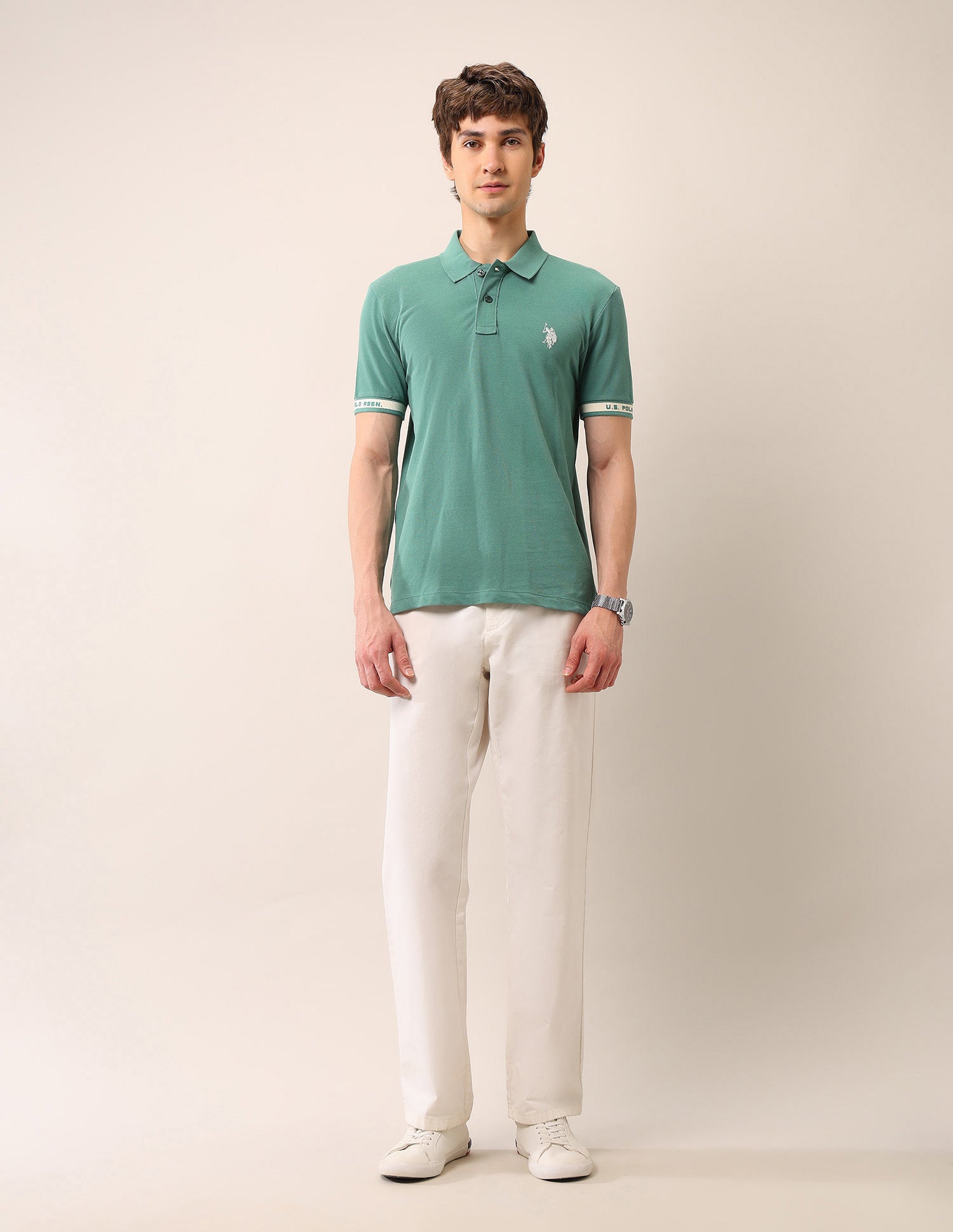 Solid Muscle Fit Polo Shirt Green - U.S. Polo Assn. India | Large