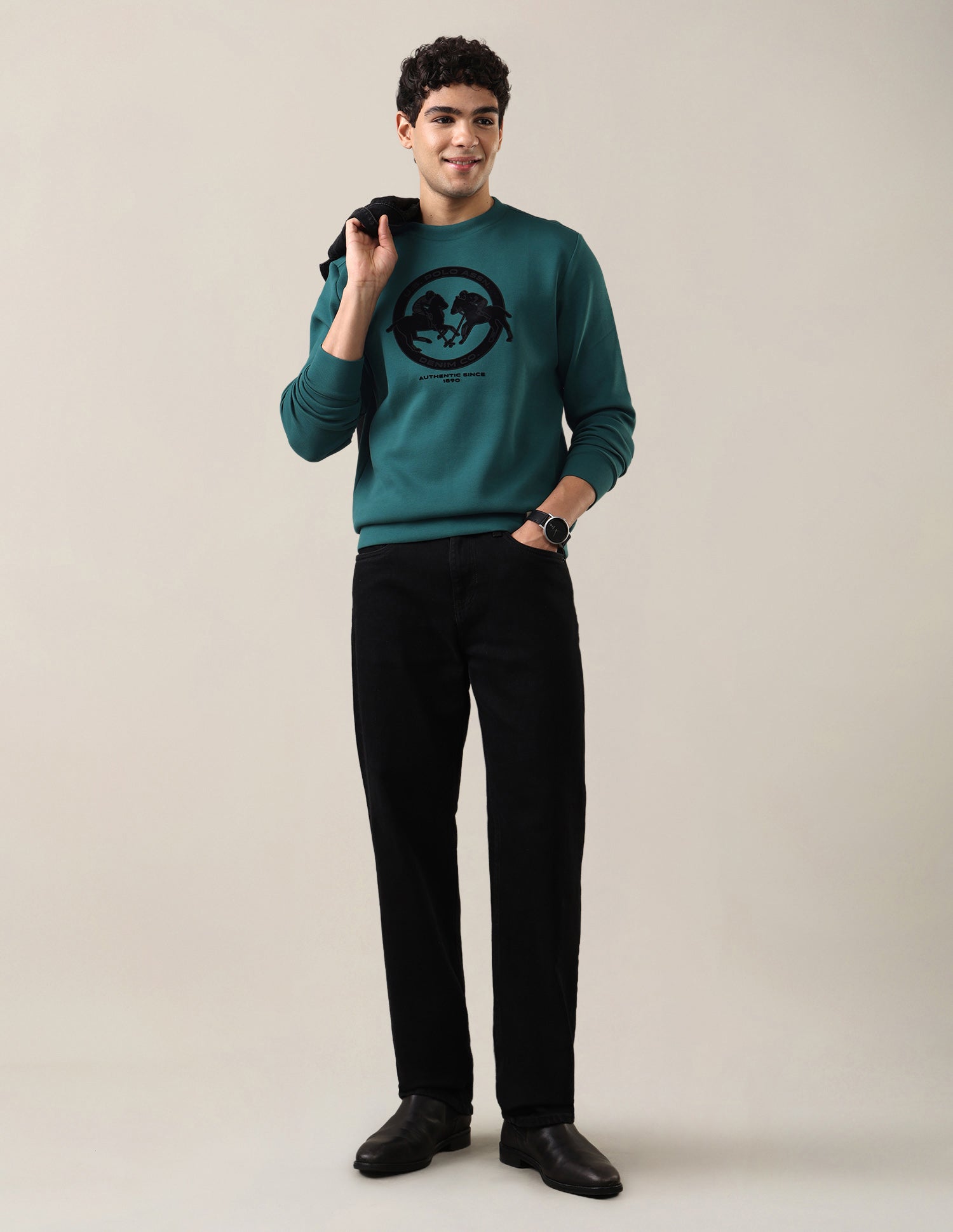 Graphic Brand Applique Regular Fit Sweatshirt Teal - U.S. Polo Assn. India | Large