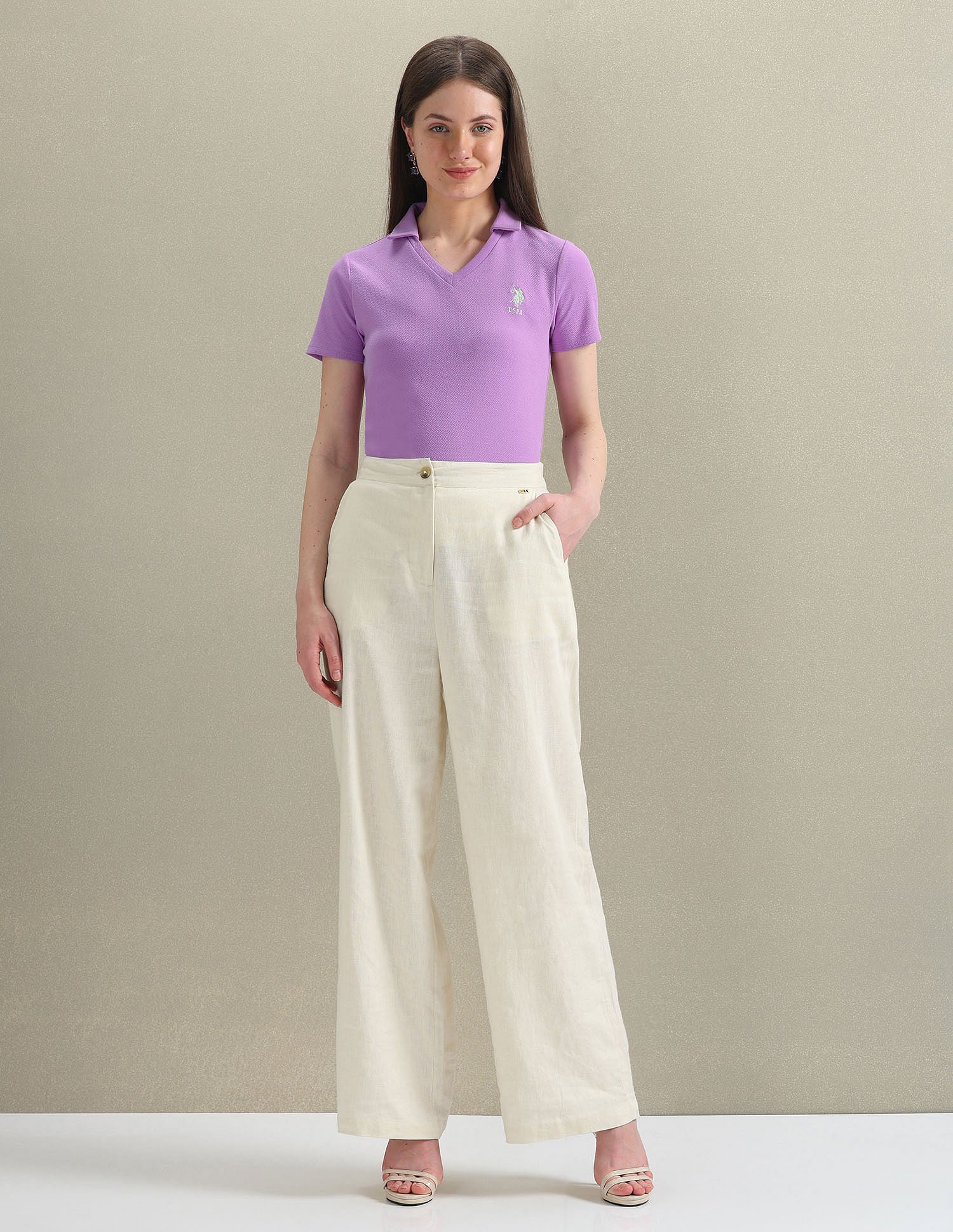 Open Placket Textured Polo Shirt Lavender - U.S. Polo Assn. India | Large