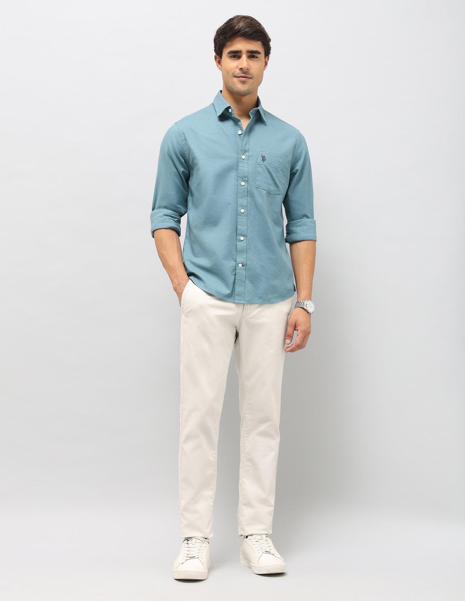 Tailored Fit Oxford Shirt Teal - U.S. Polo Assn. India | Large