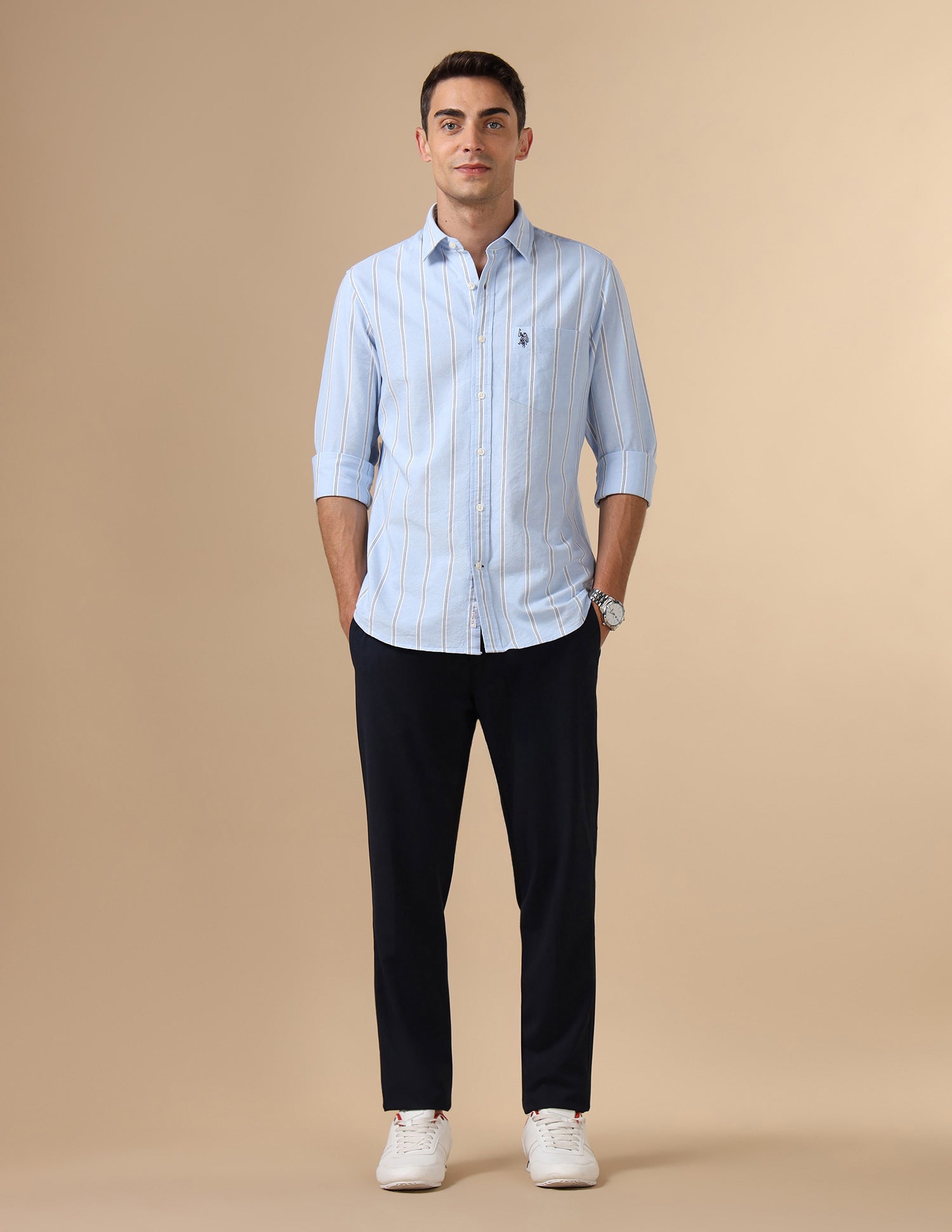 Pure Cotton Tailored Fit Shirt Light Blue - U.S. Polo Assn. India | Large