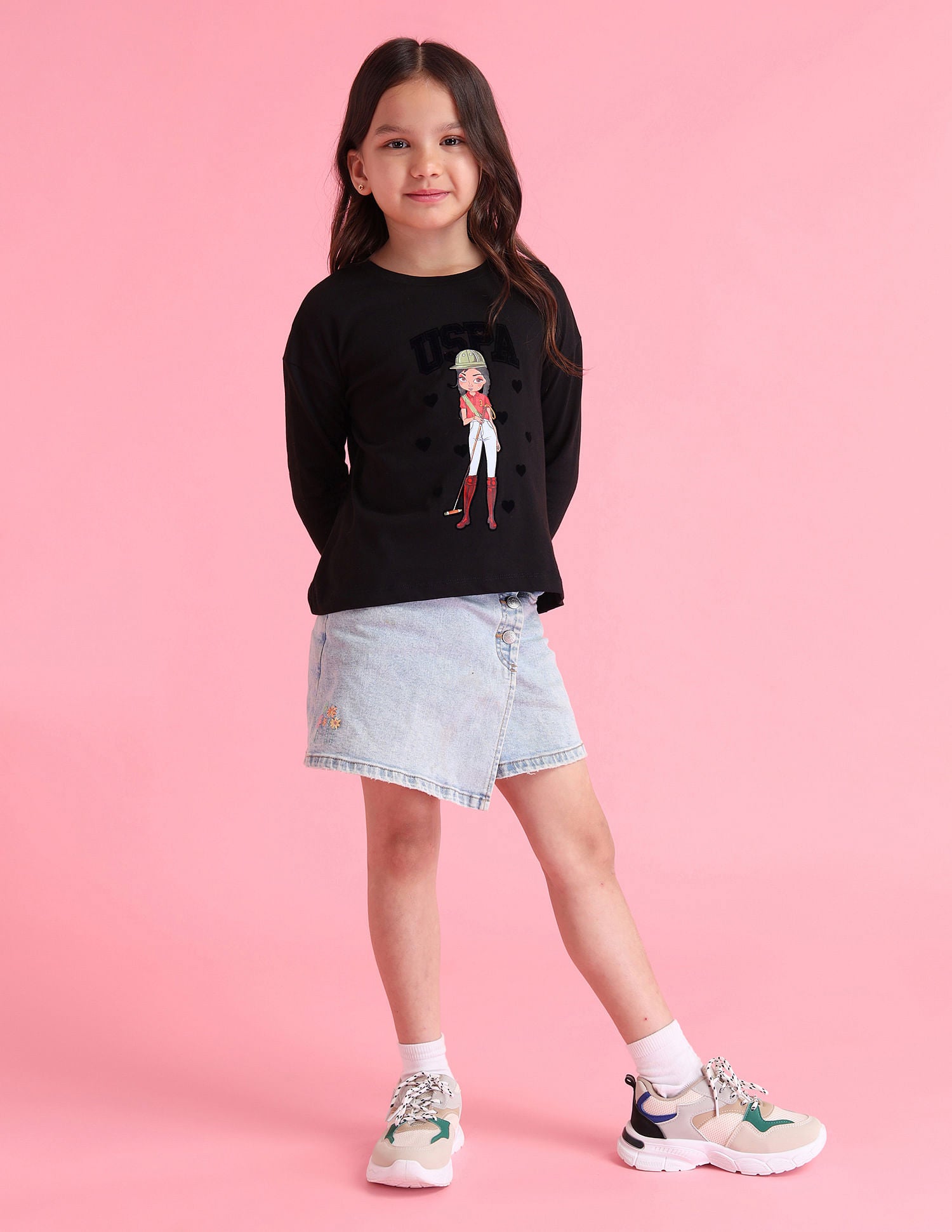 Girls Graphic Crew Neck T-Shirt Black - U.S. Polo Assn. India | Large