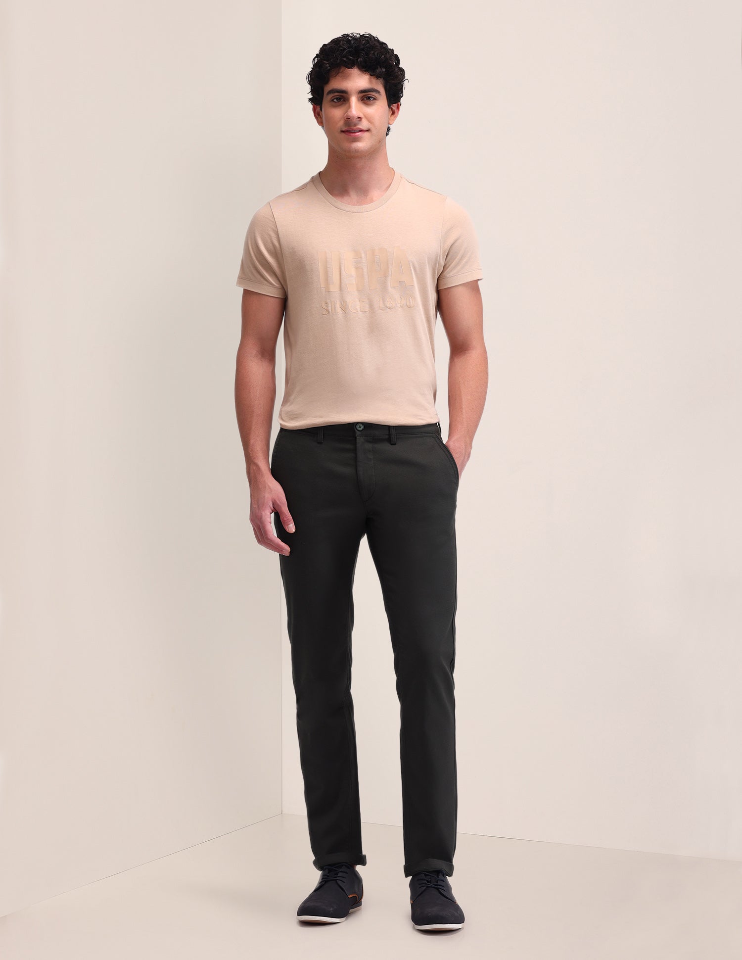 Denver Slim Fit Solid Trousers Dark Olive - U.S. POLO ASSN. | Large