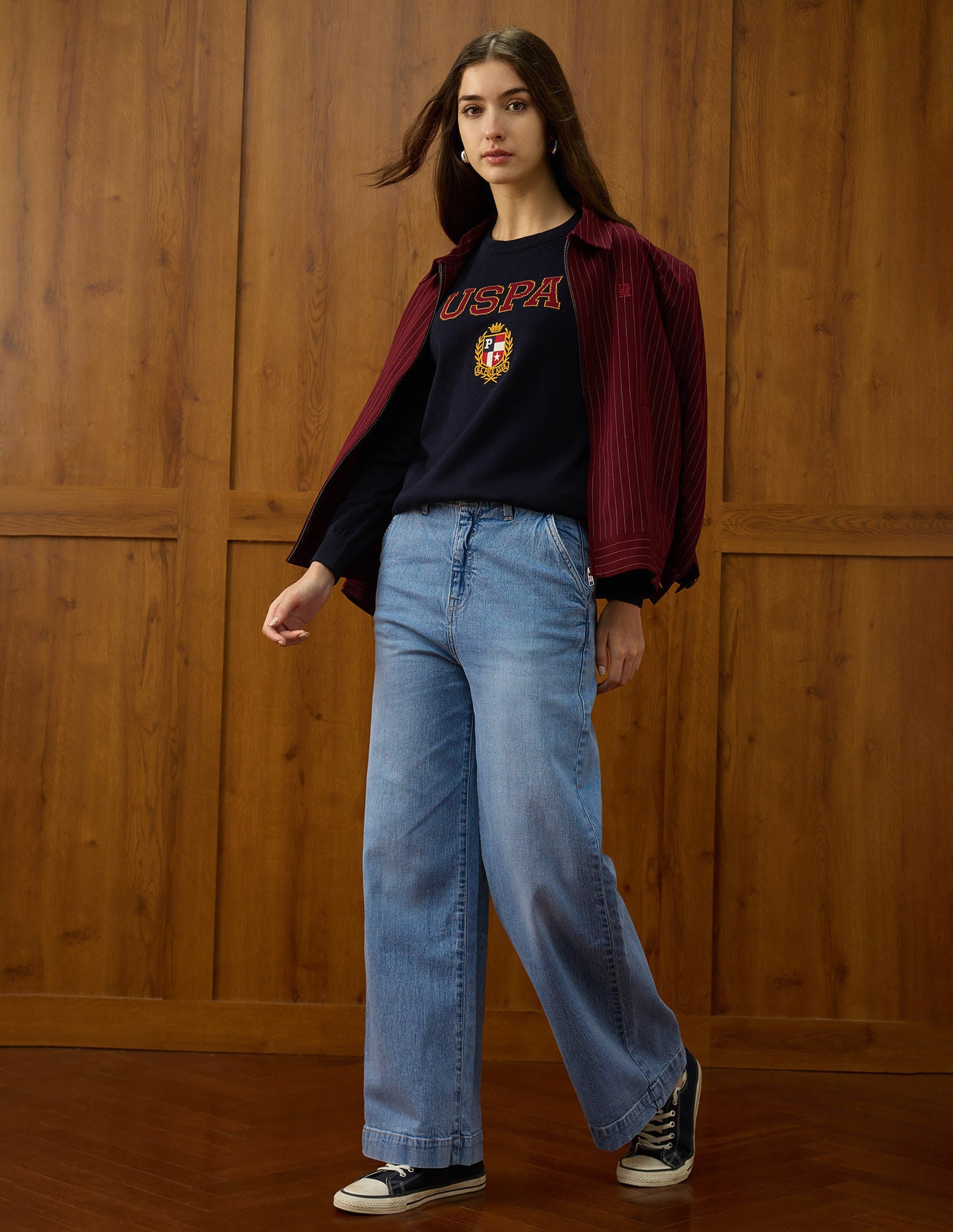 High Rise Wide Leg Fit Jeans Blue - U.S. POLO ASSN. | Large