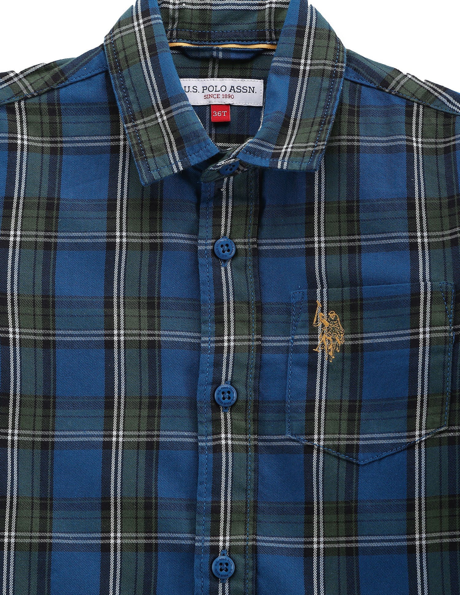 Boys Tartan Check Twill Shirt Blue - U.S. POLO ASSN. | Large