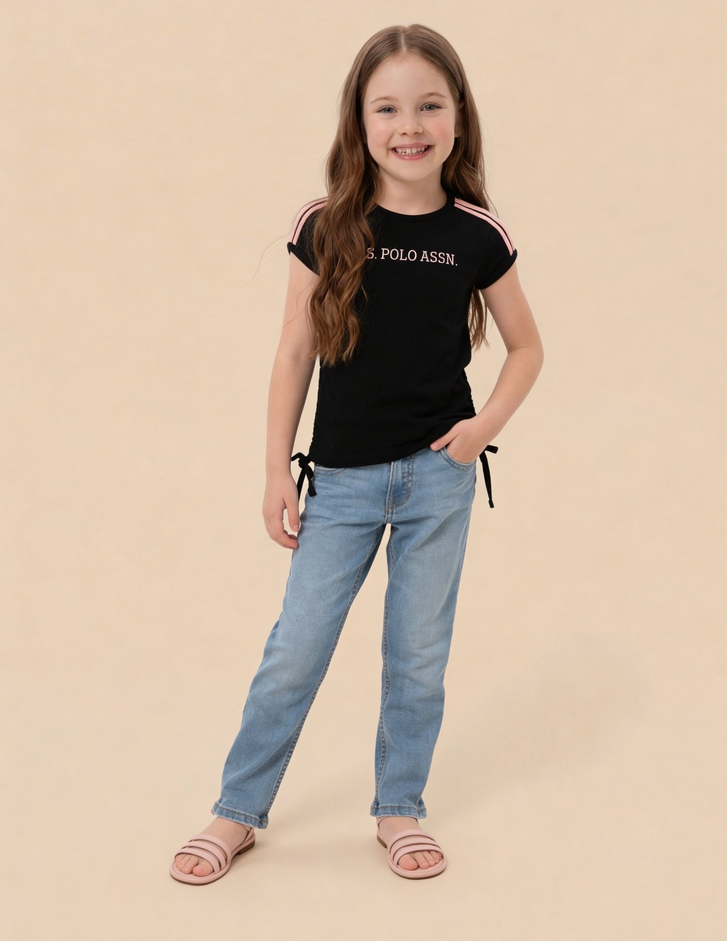 Brand Printed Ruched Regular Fit Top Black - U.S. Polo Assn. India | Large