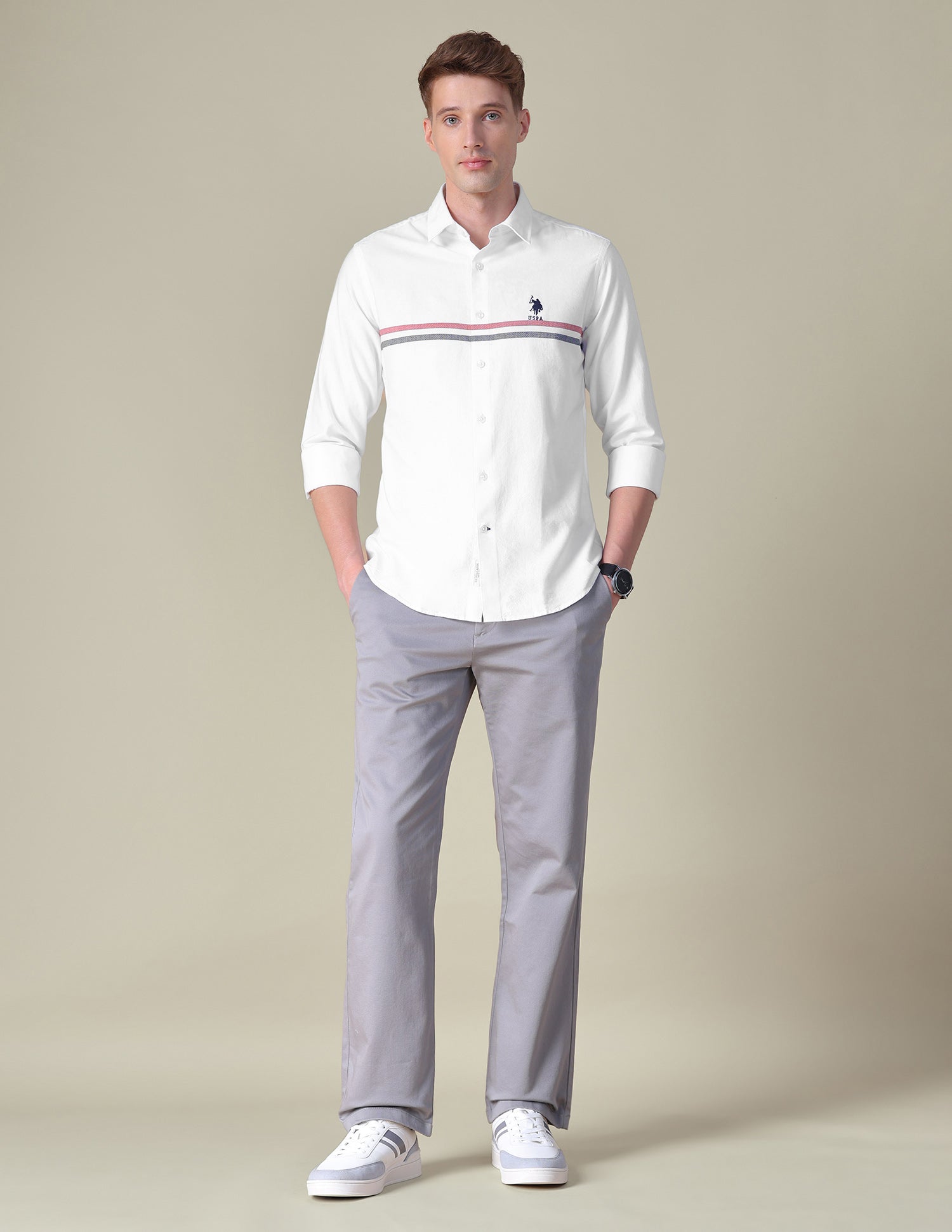 Horizontal Striped Tailored Fit Shirt White - U.S. POLO ASSN. | Large