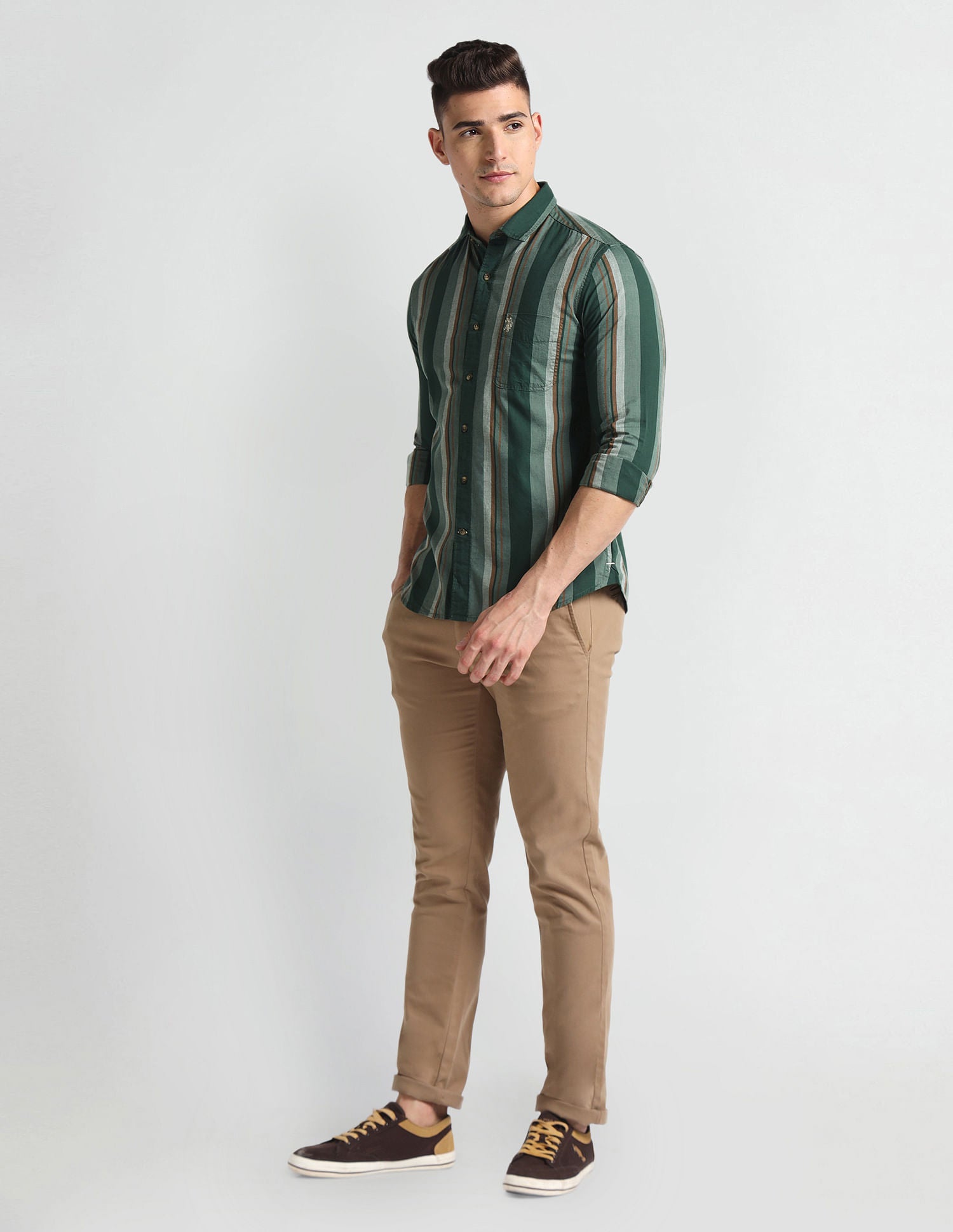 Vertical Stripe Slim Fit Shirt Green - U.S. Polo Assn. India | Large