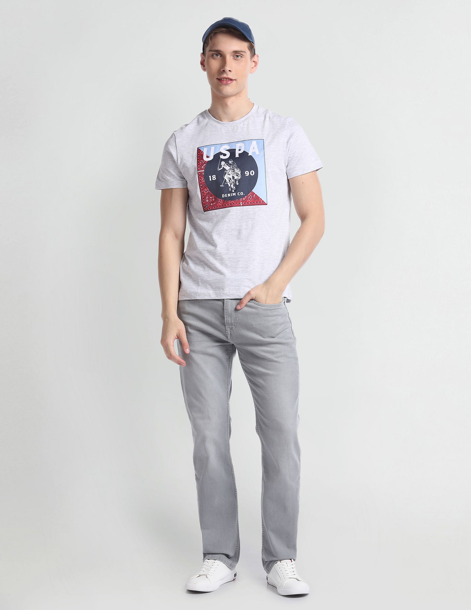 Crew Neck Graphic Print T-Shirt Grey - U.S. POLO ASSN. | Large