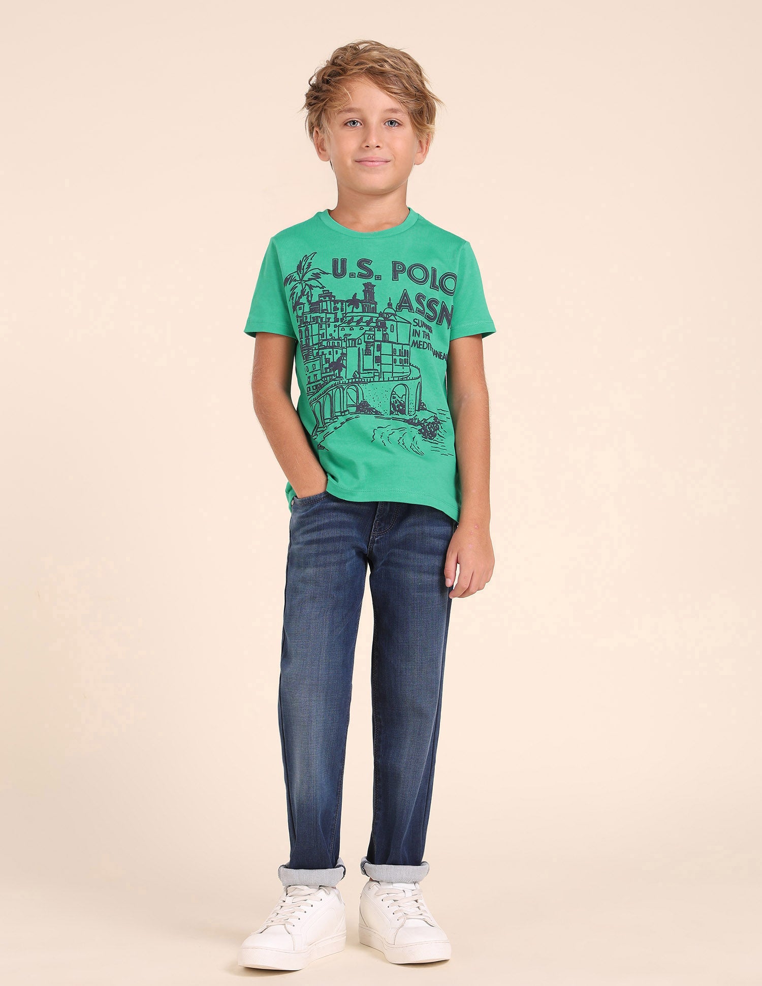 Boys Graphic Printed Regular Fit T-Shirt Dark Green - U.S. POLO ASSN. | Large