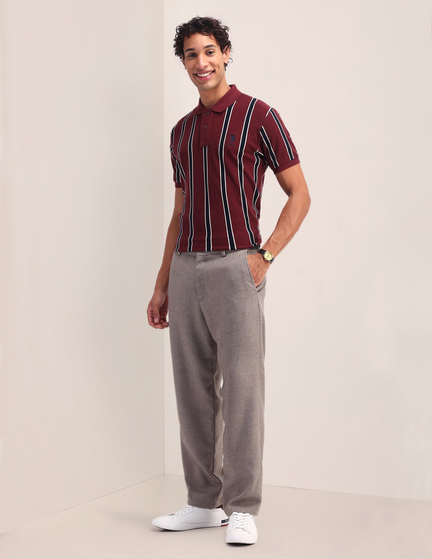 Vertical Striped Slim Fit Polo Shirt Maroon - U.S. Polo Assn. India | Large