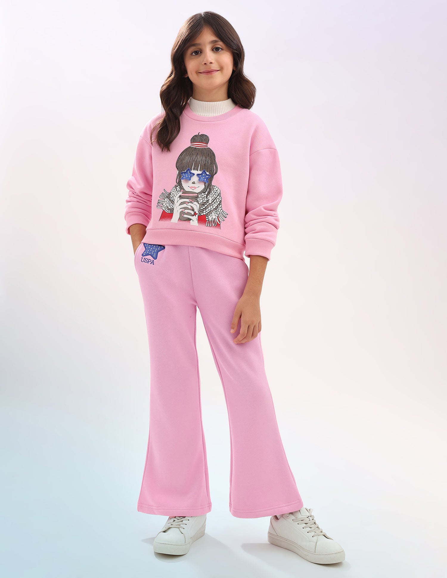 Girls Solid Regular Fit Flared Track Pants Pink - U.S. POLO ASSN. | Large