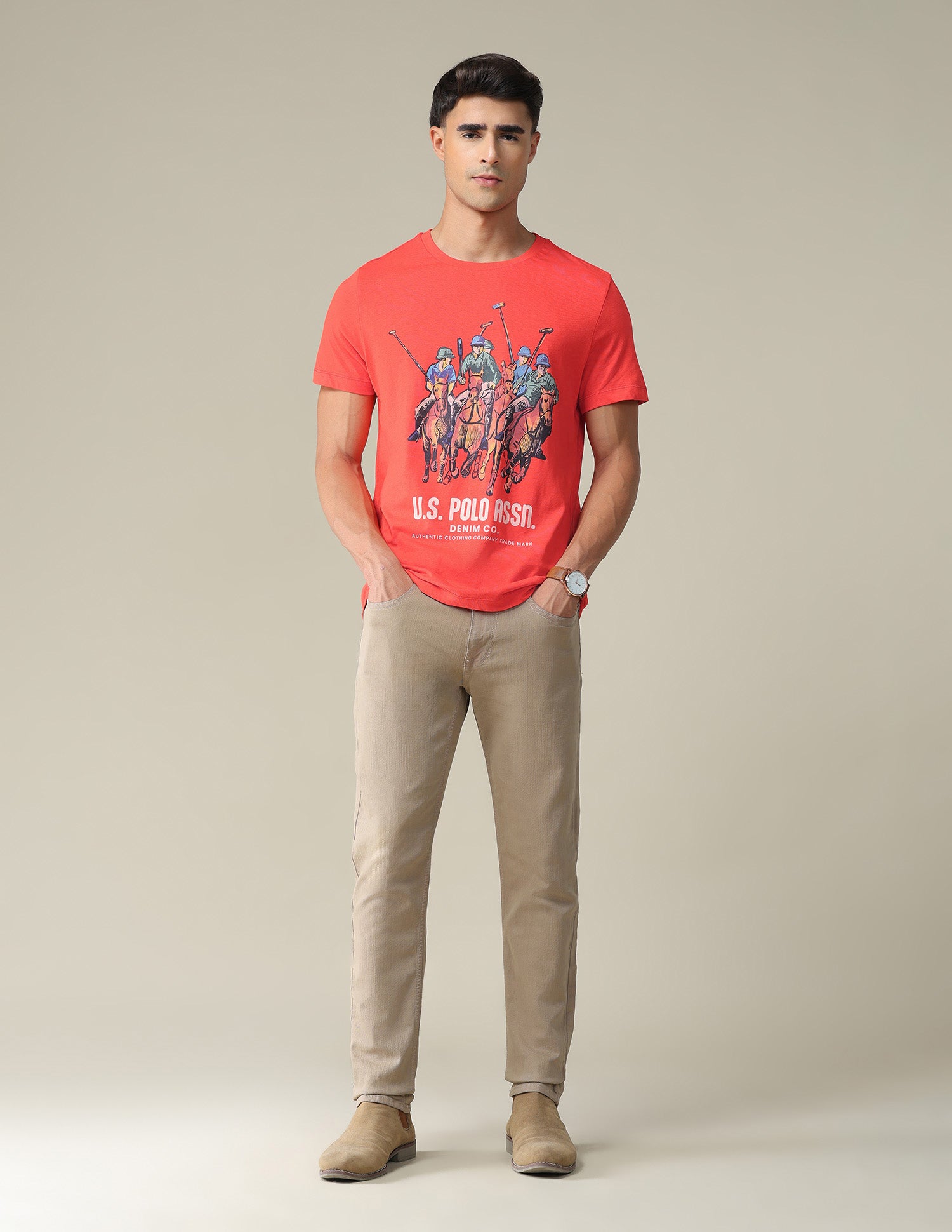 Bold Print Cotton T-Shirt Red - U.S. Polo Assn. India | Large