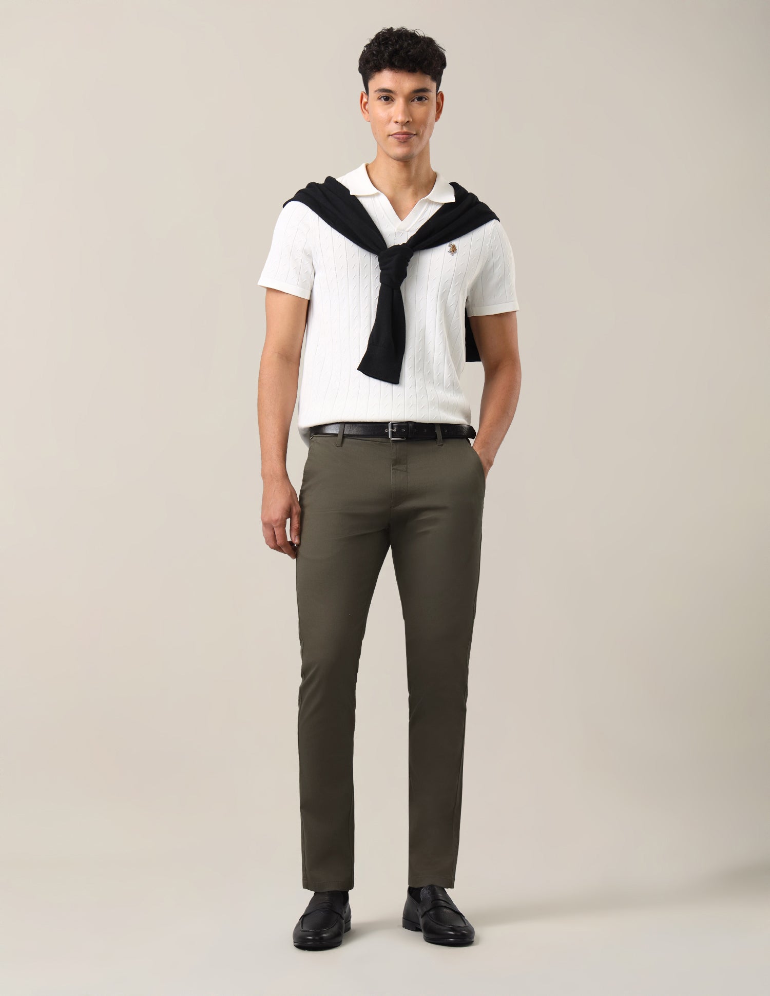 Denver Slim Fit Dobby Trousers Olive - U.S. Polo Assn. India | Large