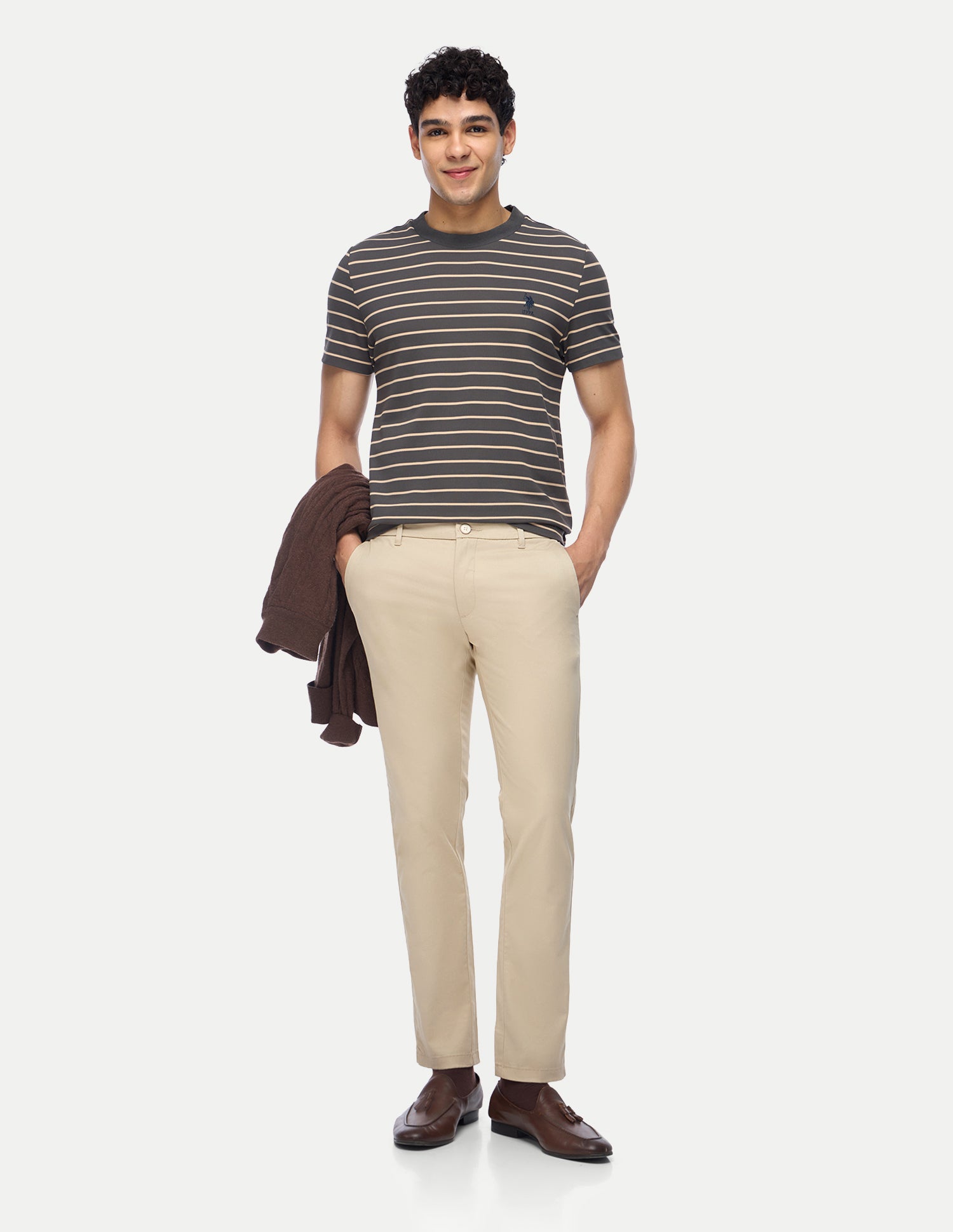 Denver Slim Fit Twill Trousers Beige - U.S. Polo Assn. India | Large
