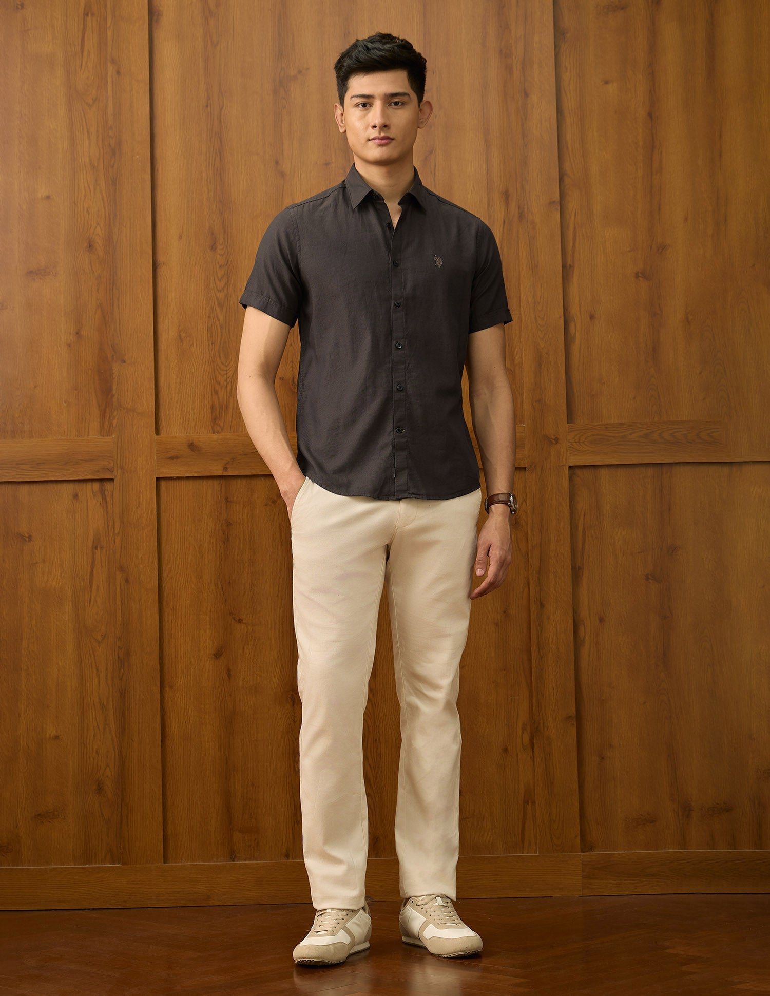 Textured Dobby Varsity Shirt Choco - U.S. POLO ASSN. | Large