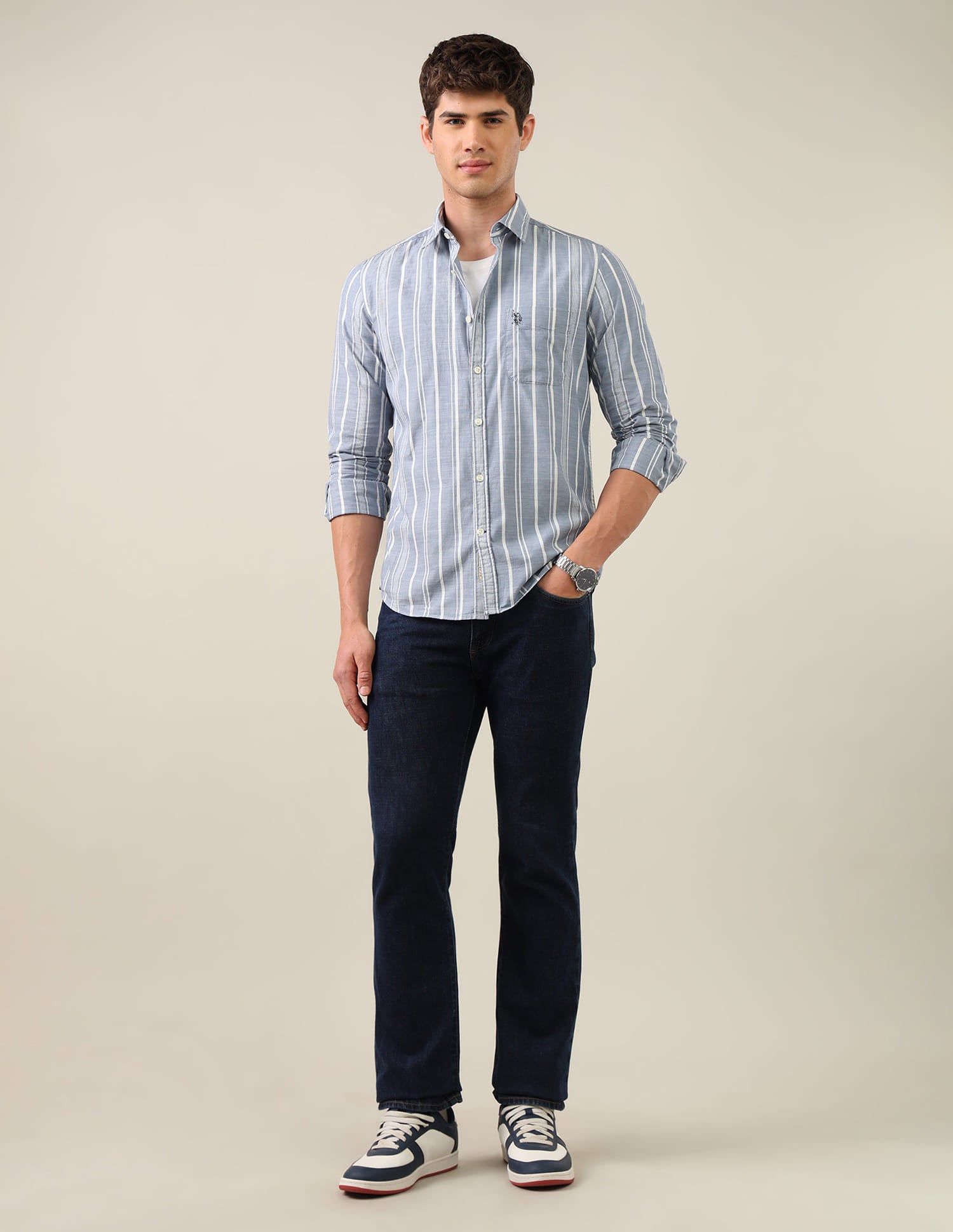 Vertical Striped Regular Fit Shirt Blue - U.S. Polo Assn. India | Large