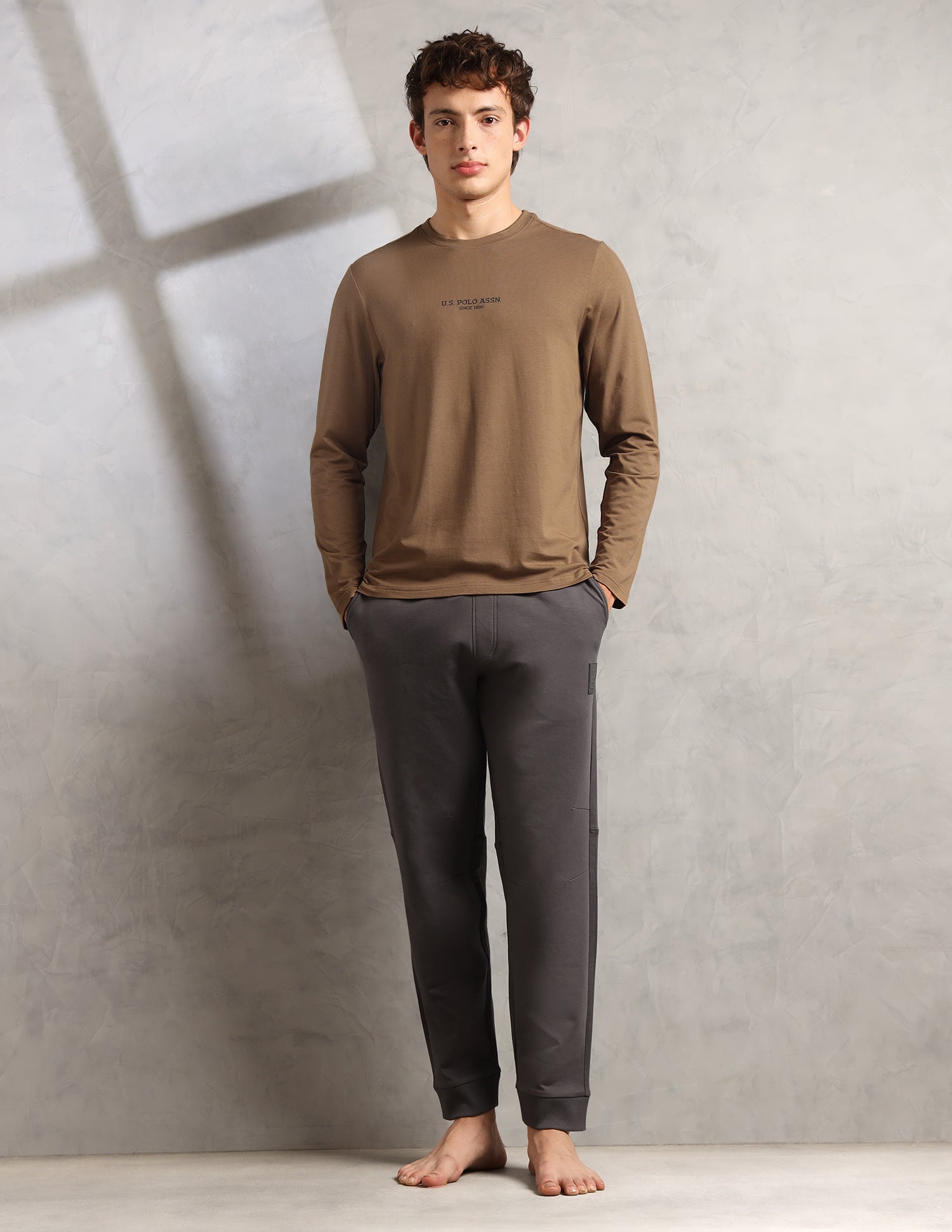 Brethable Full Sleeve PE006-PL Lounge T-Shirt - Pack Of 1 Malt Ball - U.S. Polo Assn. India | Large