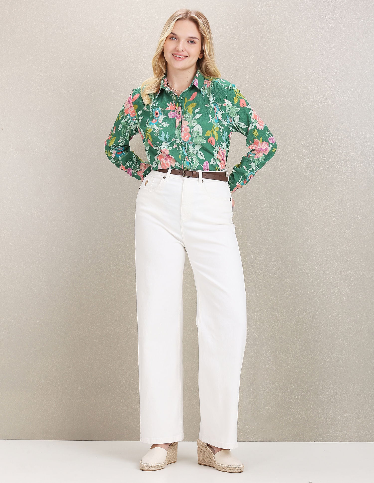 Floral Print Spread Collar Shirt Green - U.S. Polo Assn. India | Large