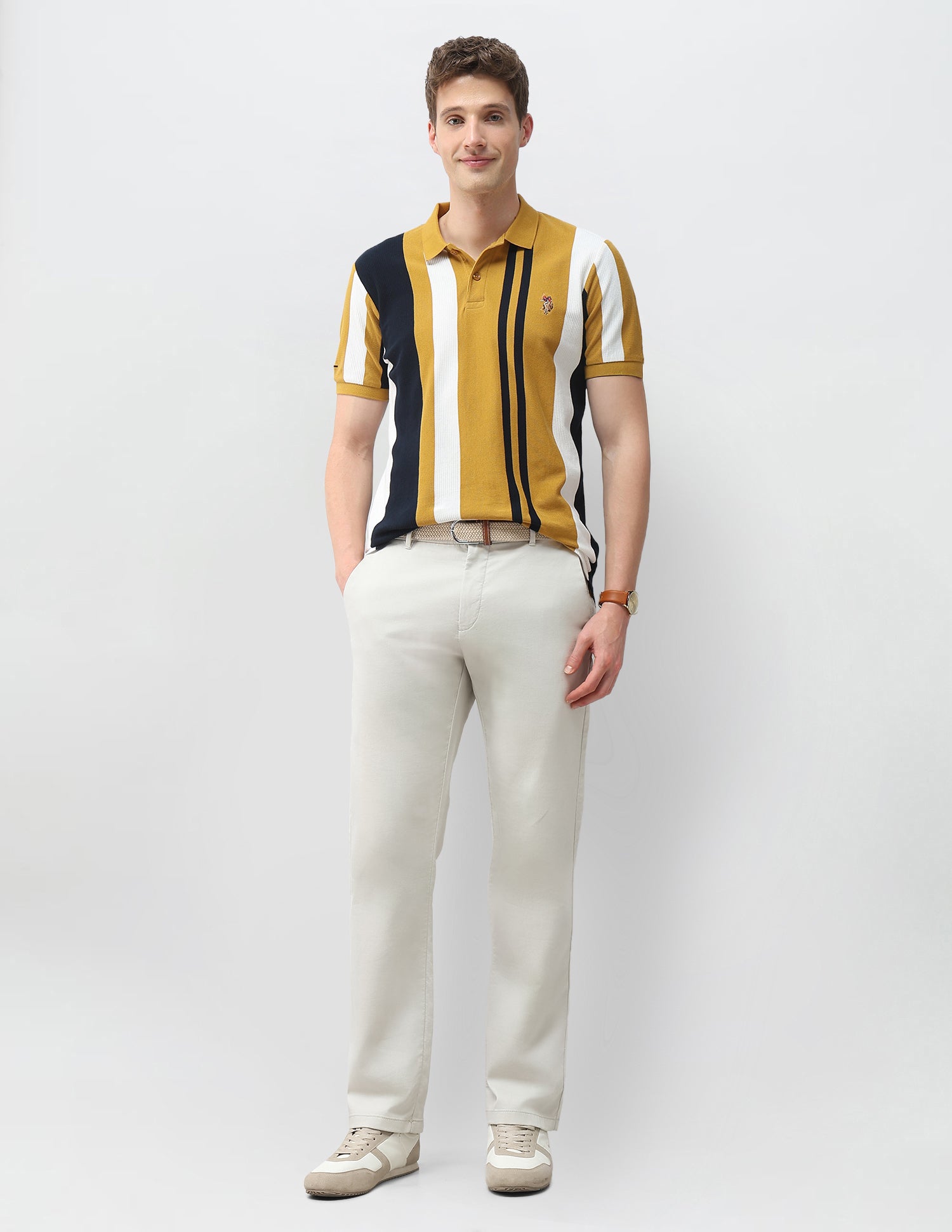 Vertical Striped Slim Fit Polo Shirt Mustard - U.S. Polo Assn. India | Large