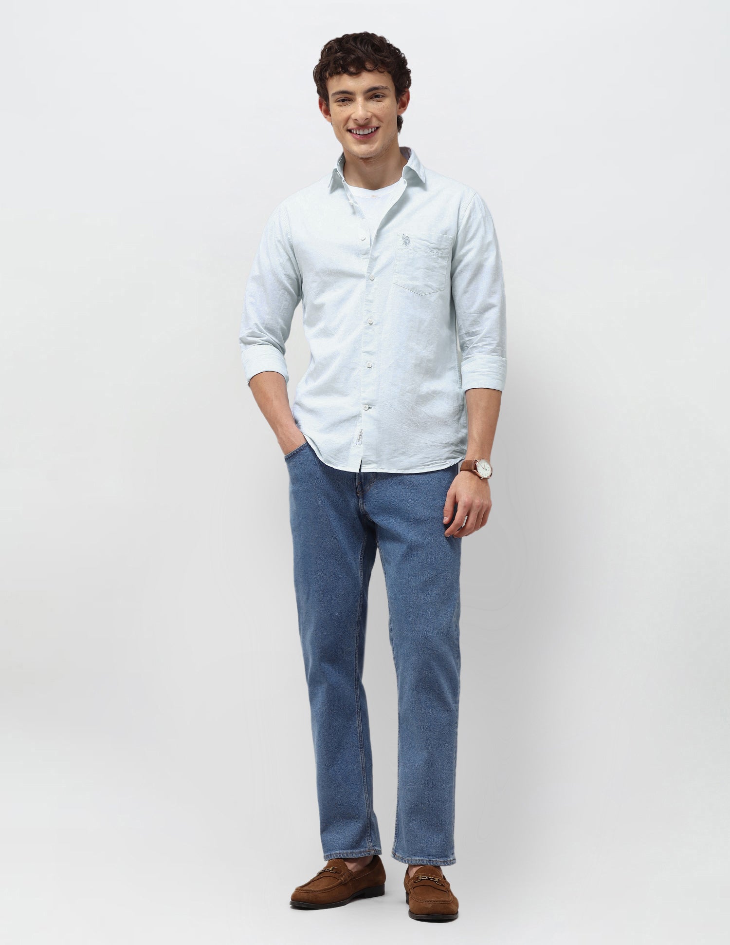 Regular Fit Solid Shirt Light Blue - U.S. Polo Assn. India | Large