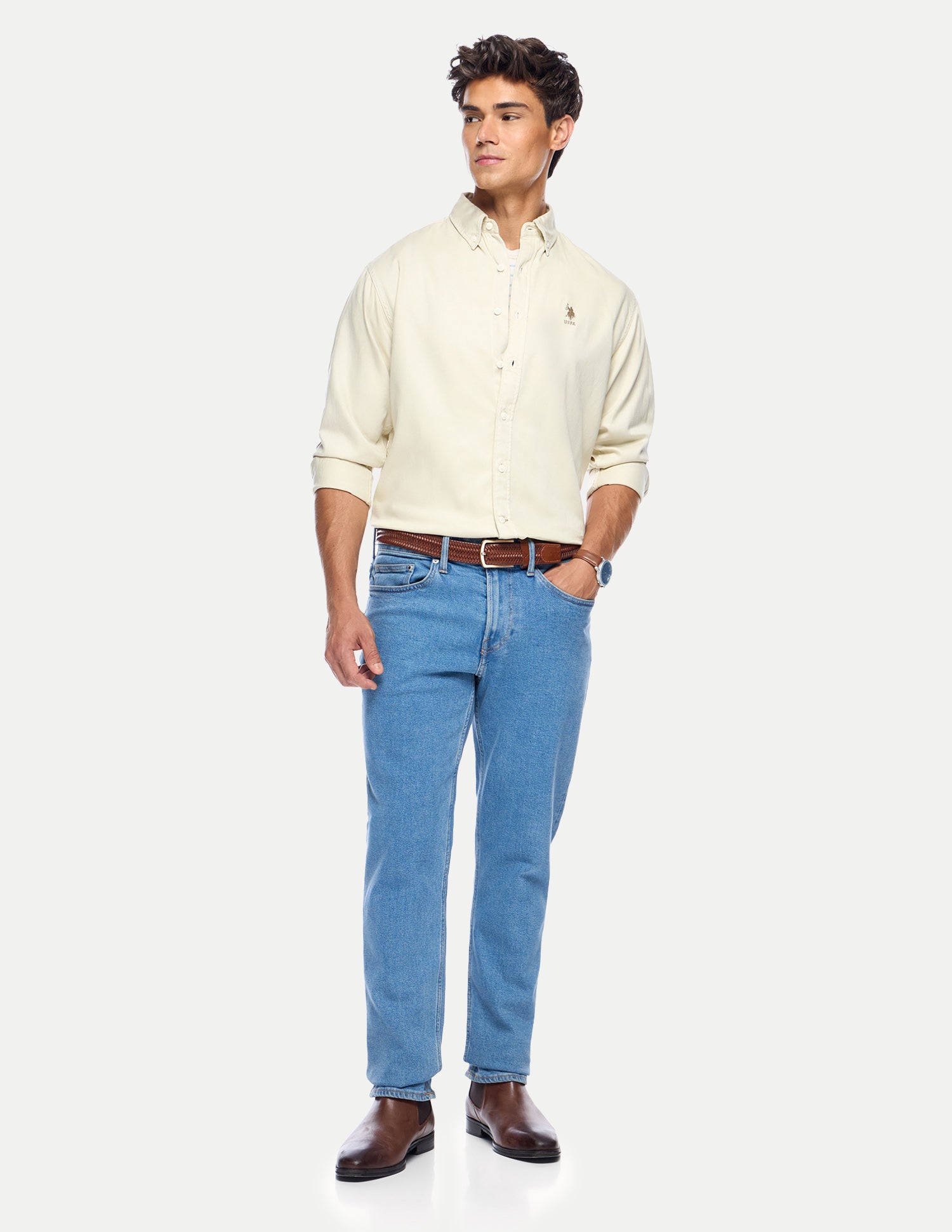 Relaxed Fit Button Down Shirt Ecru - U.S. Polo Assn. India | Large