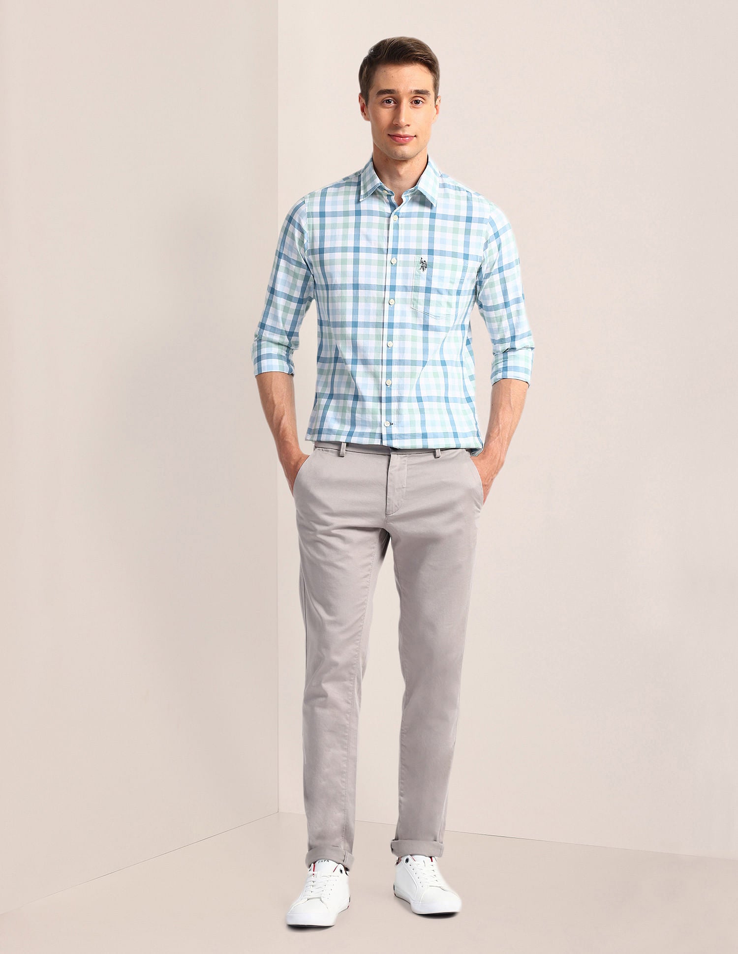 Tailored Fit Checked Shirt Green - U.S. Polo Assn. India | Large