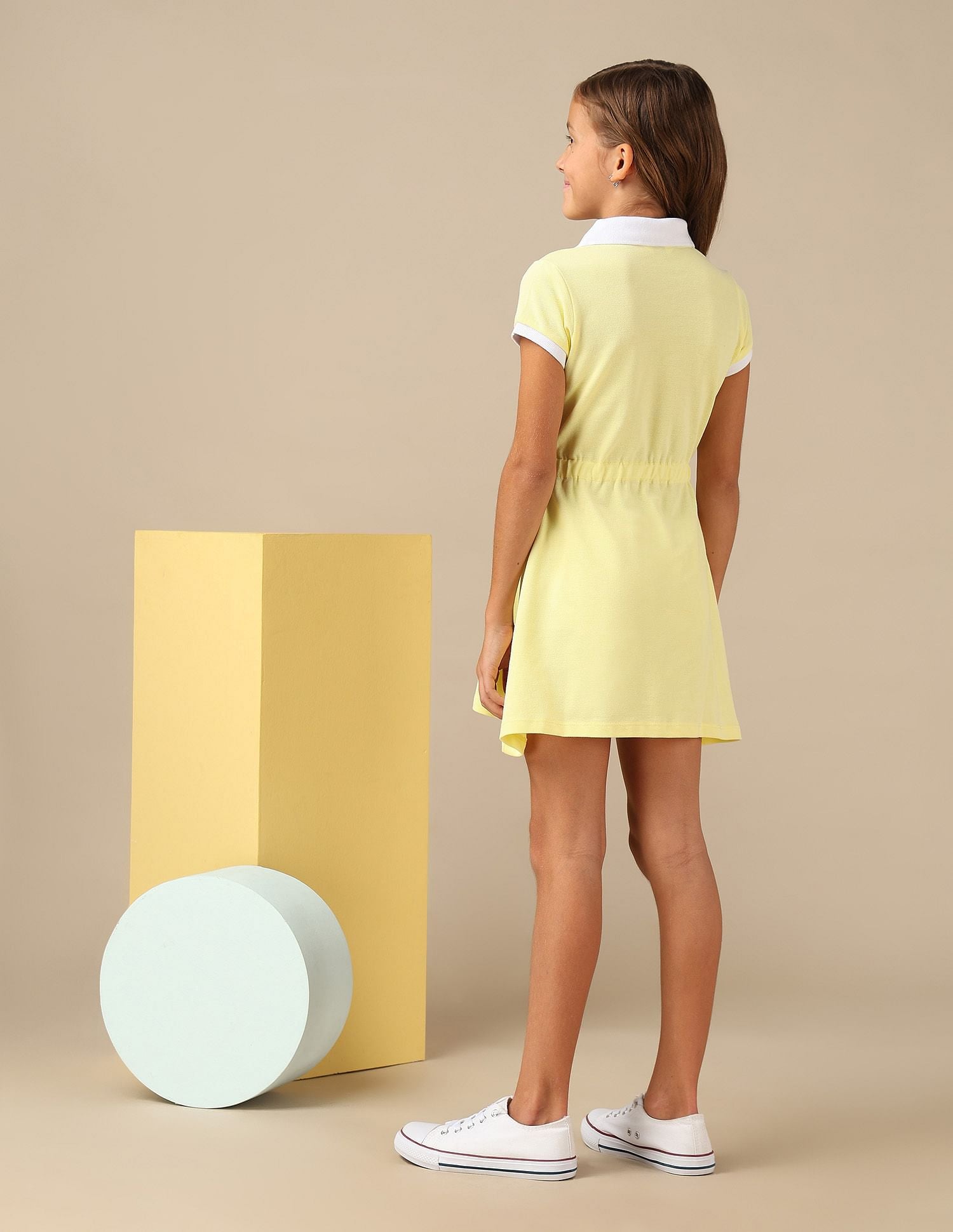 Girls Brand Printed Polo Dress Light Yellow - U.S. POLO ASSN. | Large