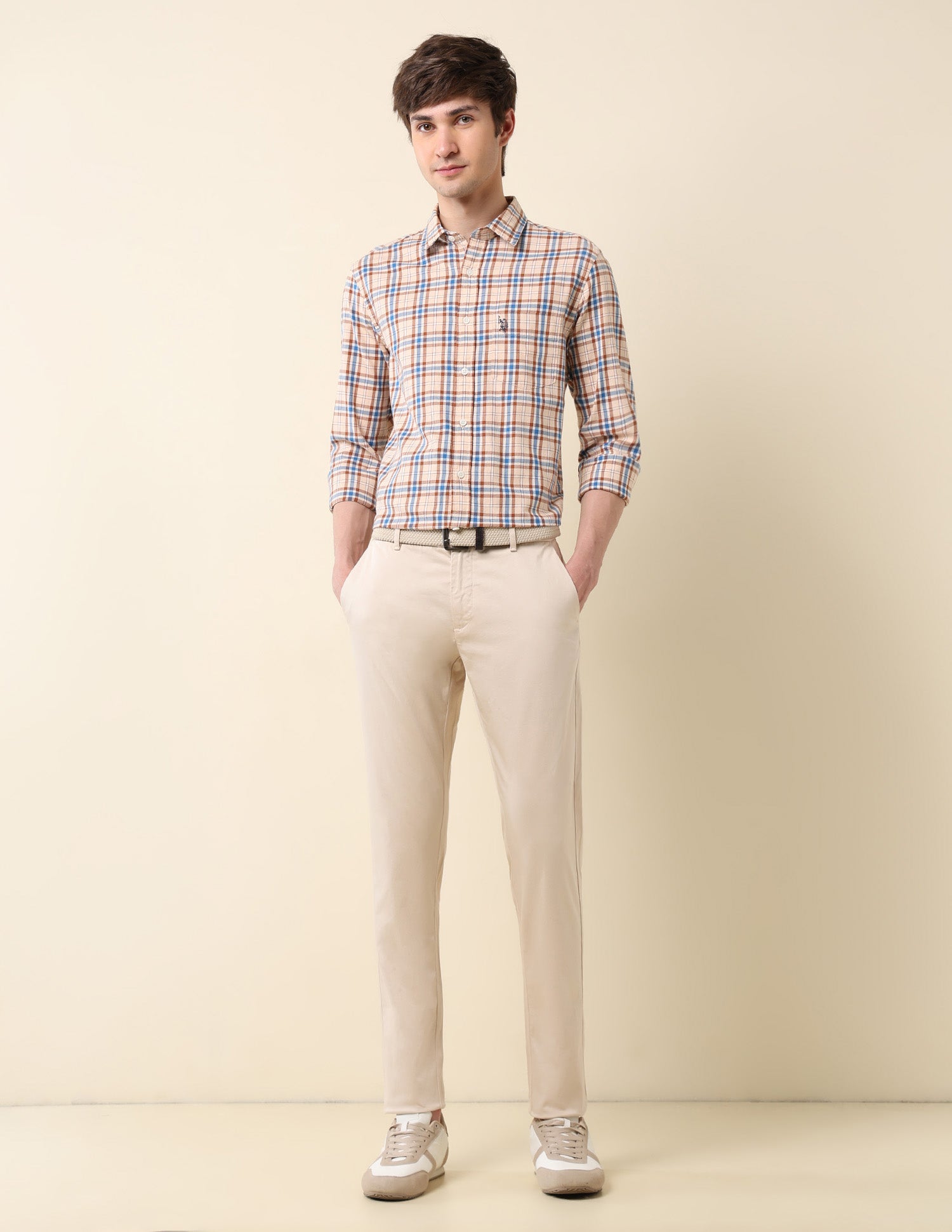 Tartan Checked Pure Cotton Shirt Light Orange - U.S. Polo Assn. India | Large