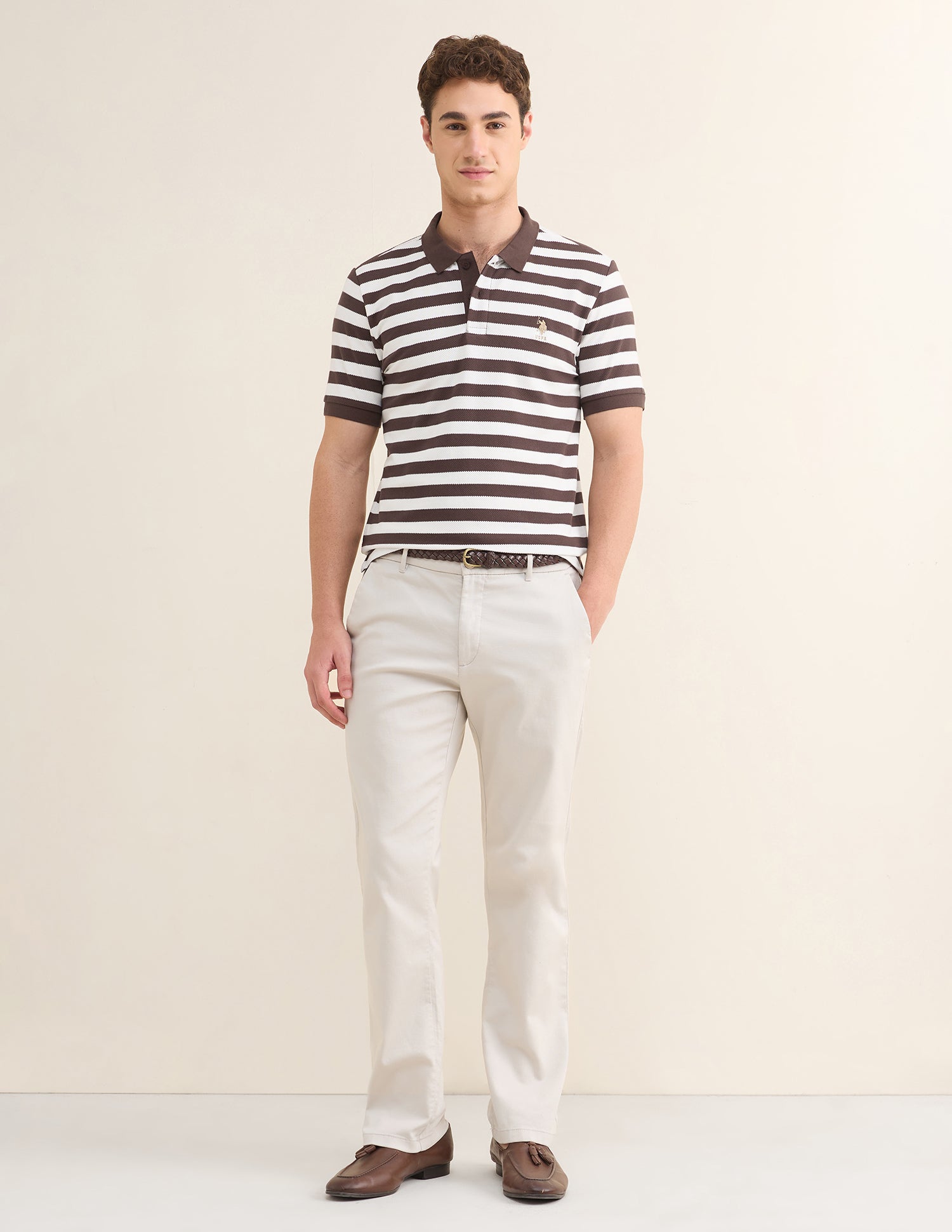 Horizontal Striped Slim Fit Polo Shirt Dark Brown - U.S. Polo Assn. India | Large