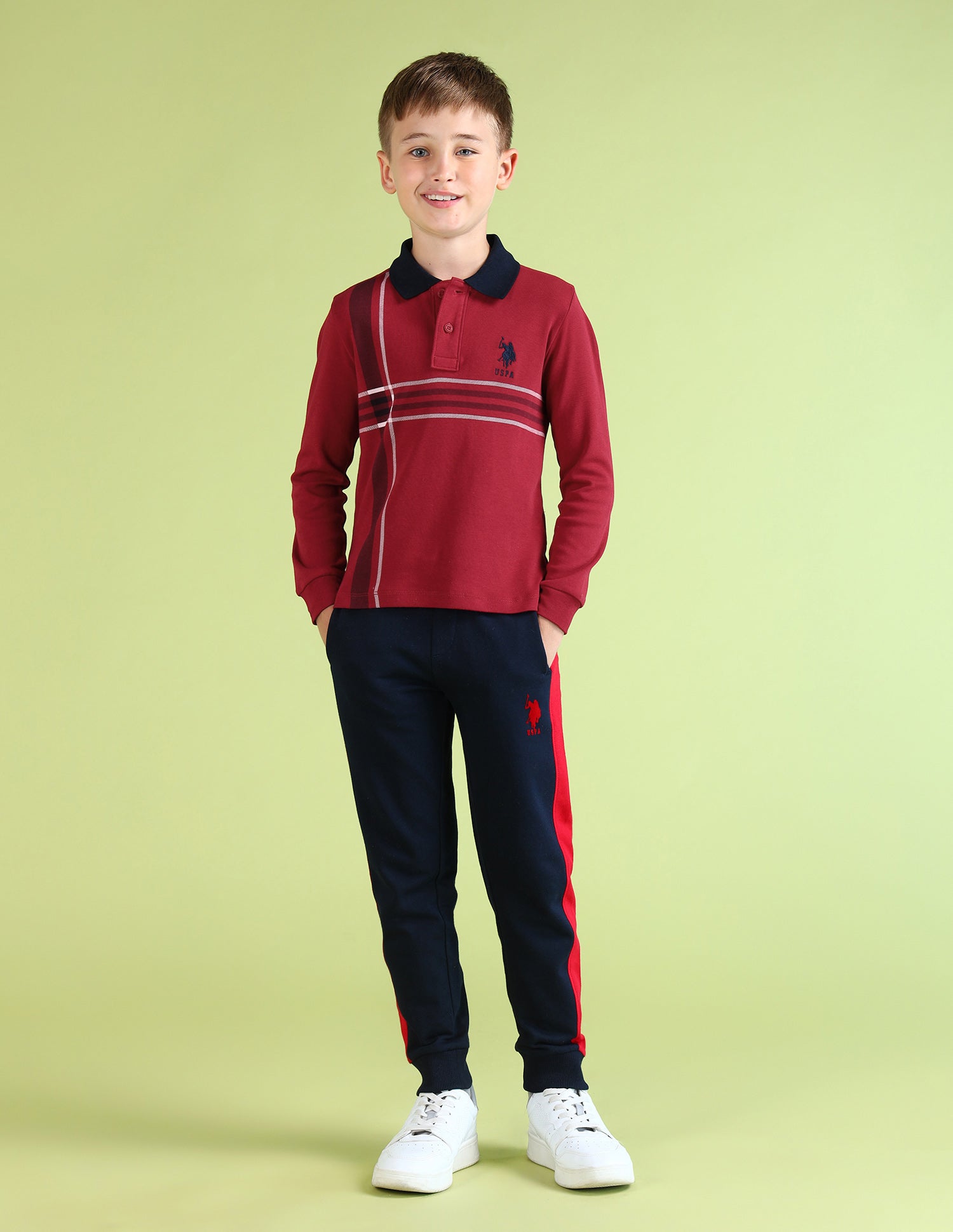 Boys Vertical Striped Regular Fit Polo Shirt Red - U.S. Polo Assn. India | Large