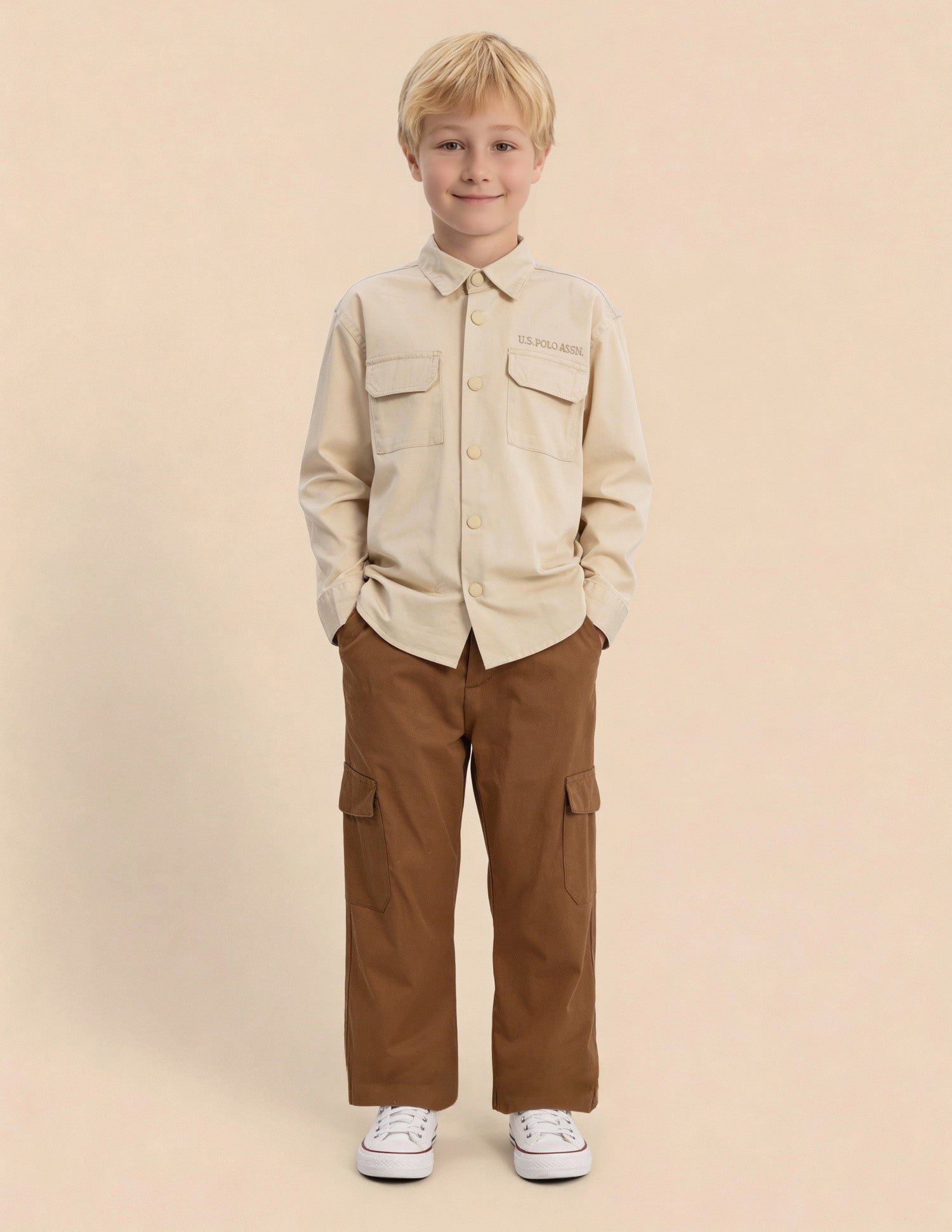 Boys Boxy Fit Solid Shirt Beige - U.S. Polo Assn. India | Large