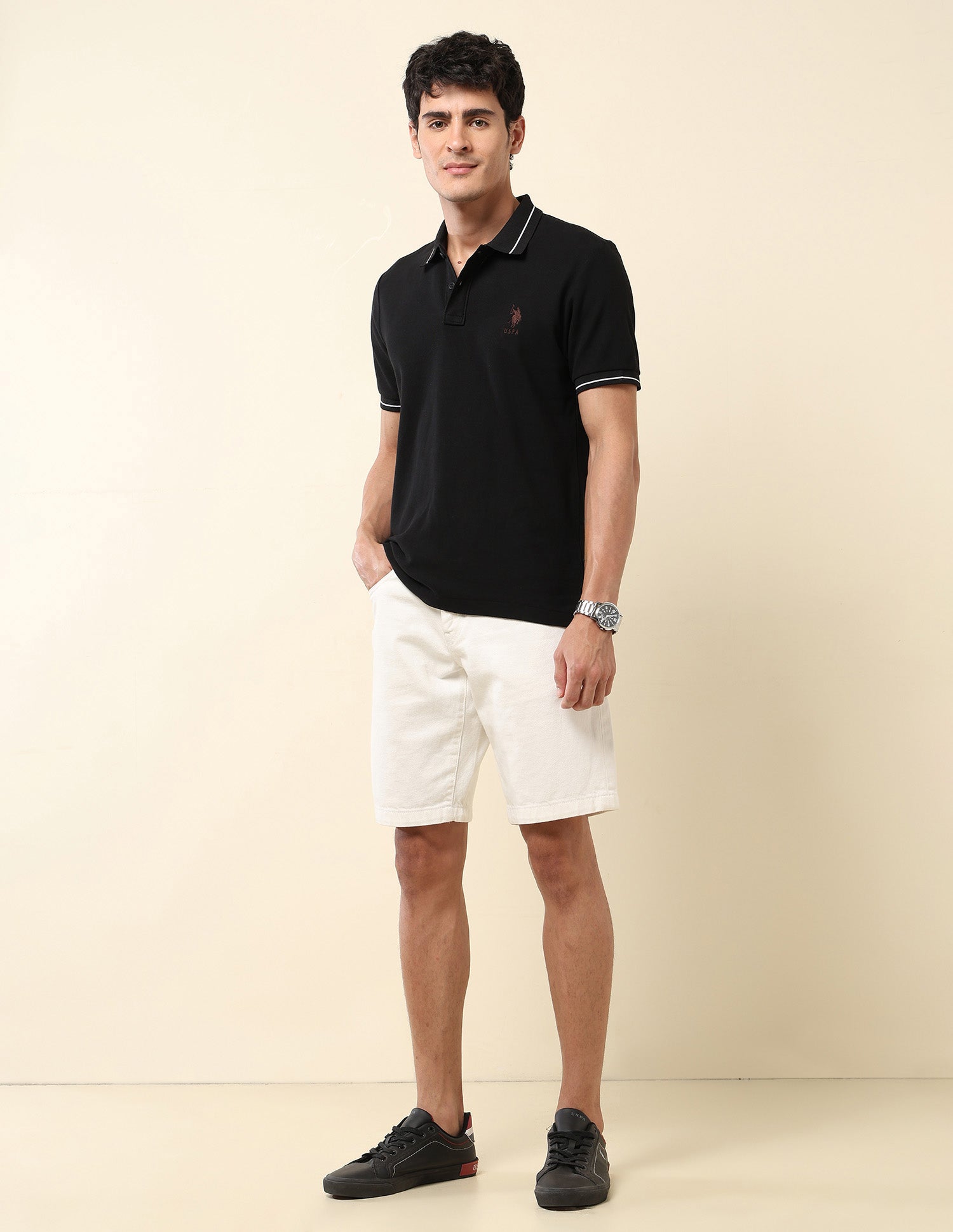 Solid Modern Monochrome Polo Shirt Black - U.S. Polo Assn. India | Large