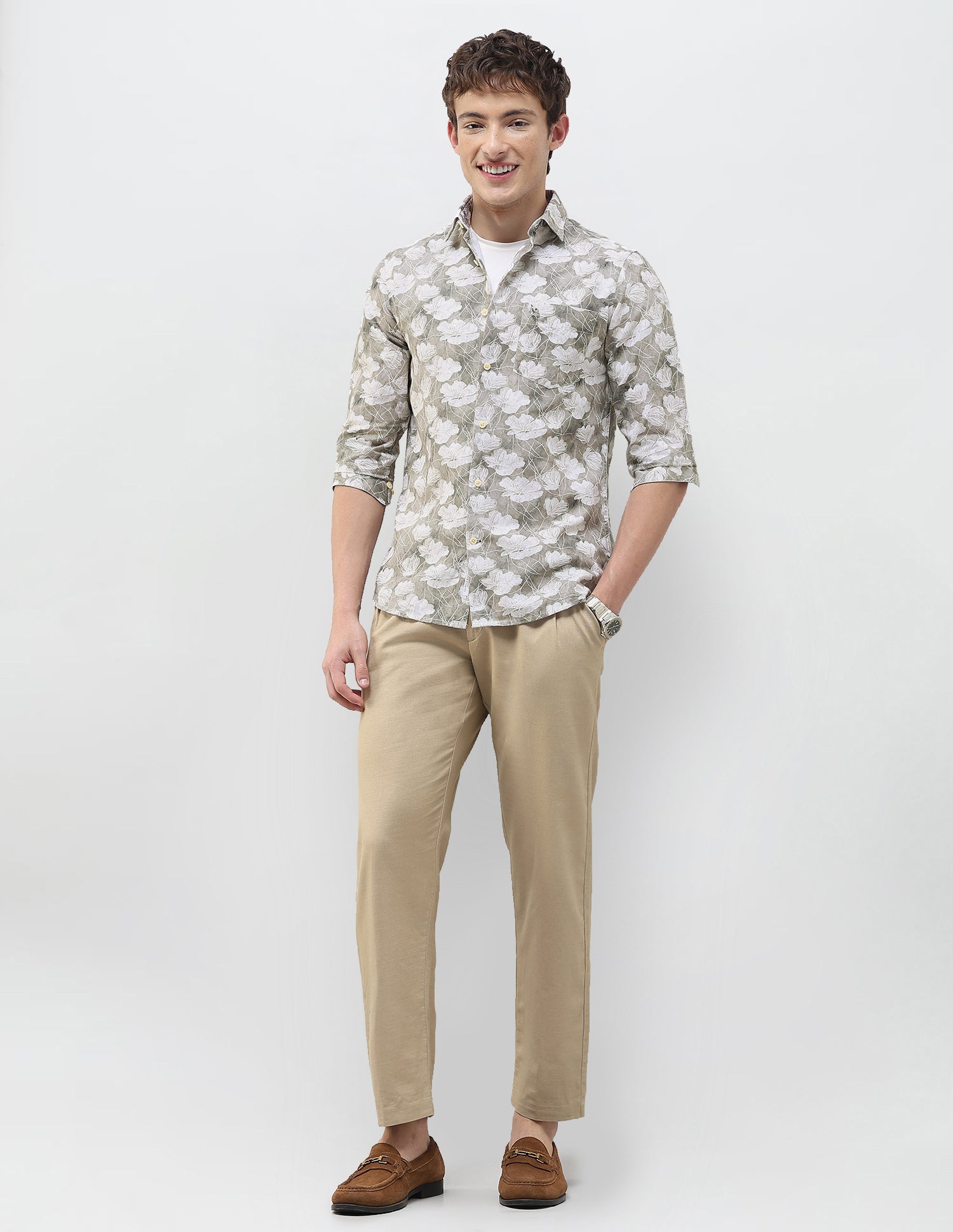 Floral Printed Regular Fit Shirt Sage - U.S. Polo Assn. India | Large