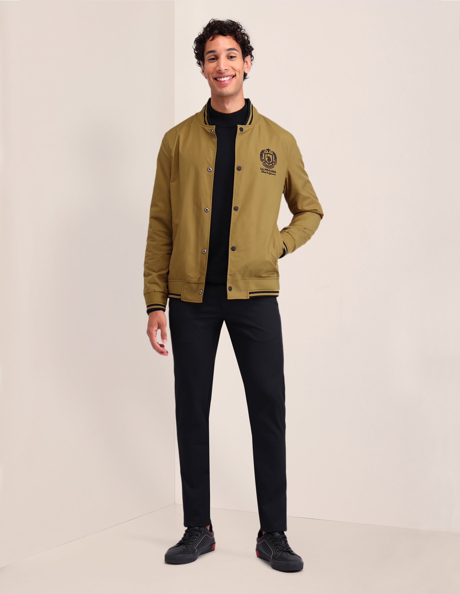 Brand Printed Regular Fit Jacket Khaki - U.S. POLO ASSN. | Large