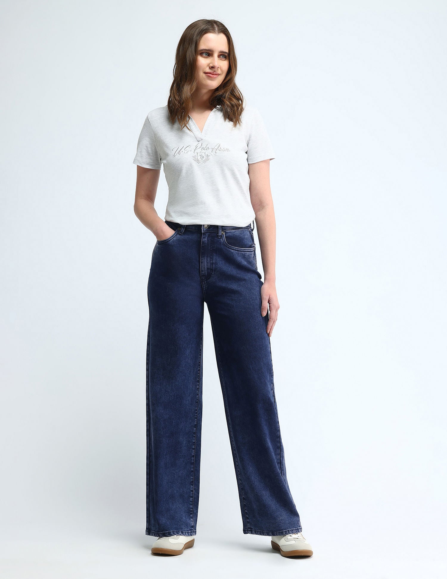 High Rise Wide Leg Jeans Dark Blue - U.S. POLO ASSN. | Large