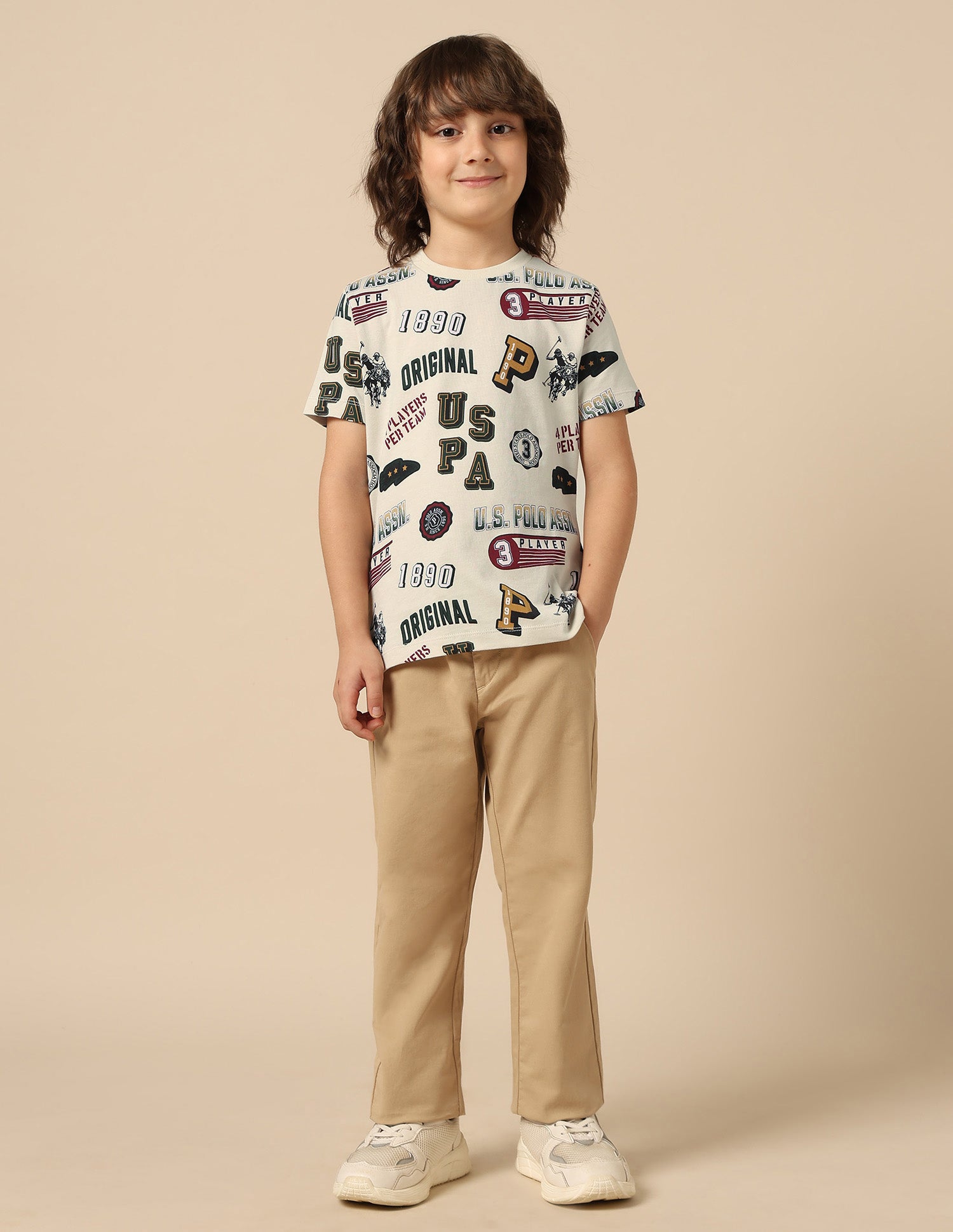 Boys Graphic Printed Pure Cotton T Shirt Ecru - U.S. POLO ASSN. | Large