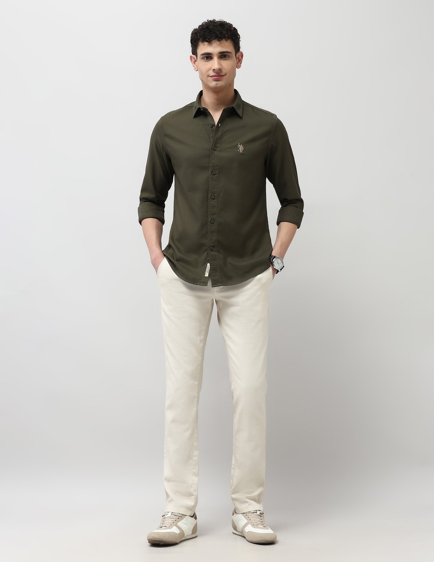 Twill Pure Cotton Shirt Dark Olive - U.S. POLO ASSN. | Large